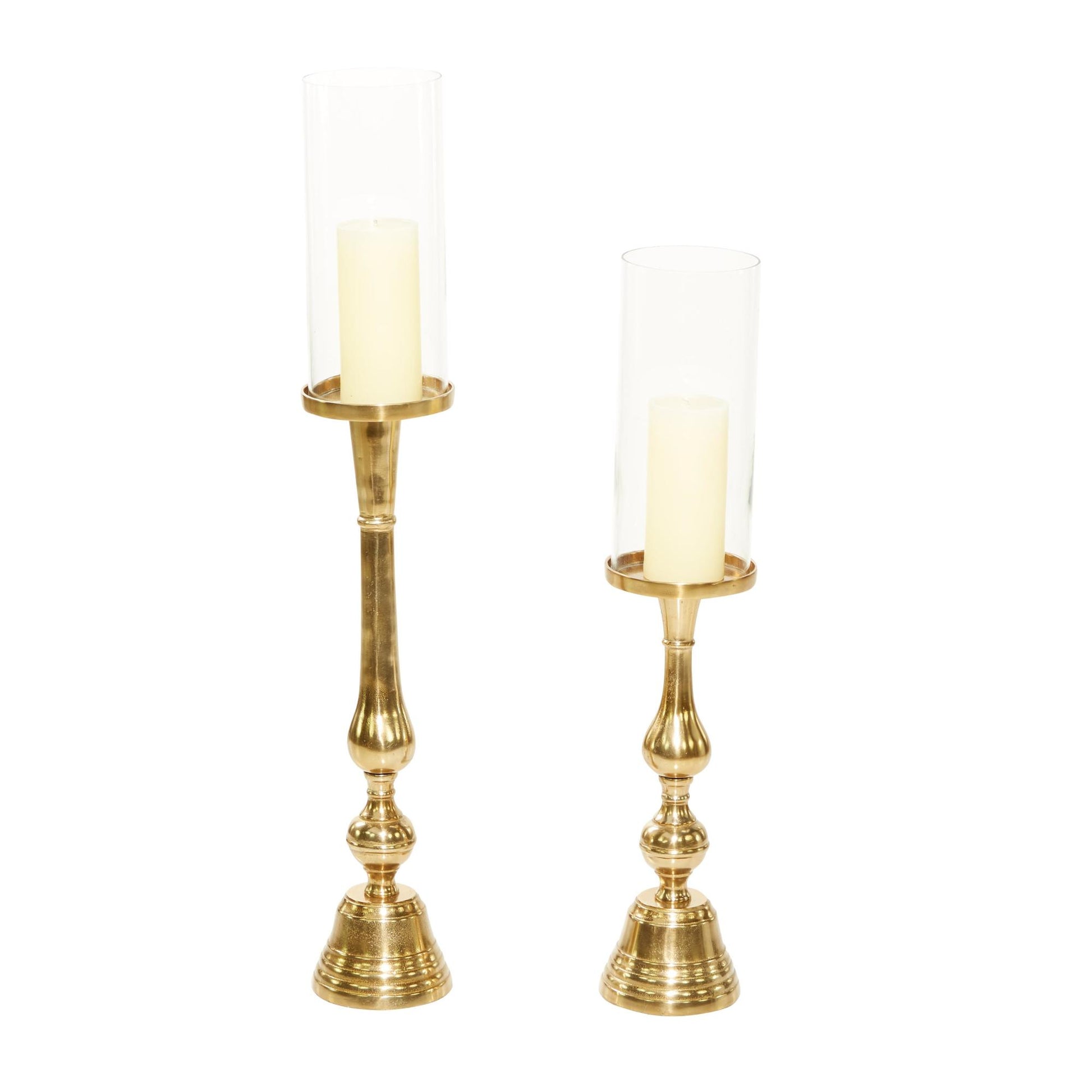 Set of 2 Gold Aluminum Metal Room Hurricane Lamp