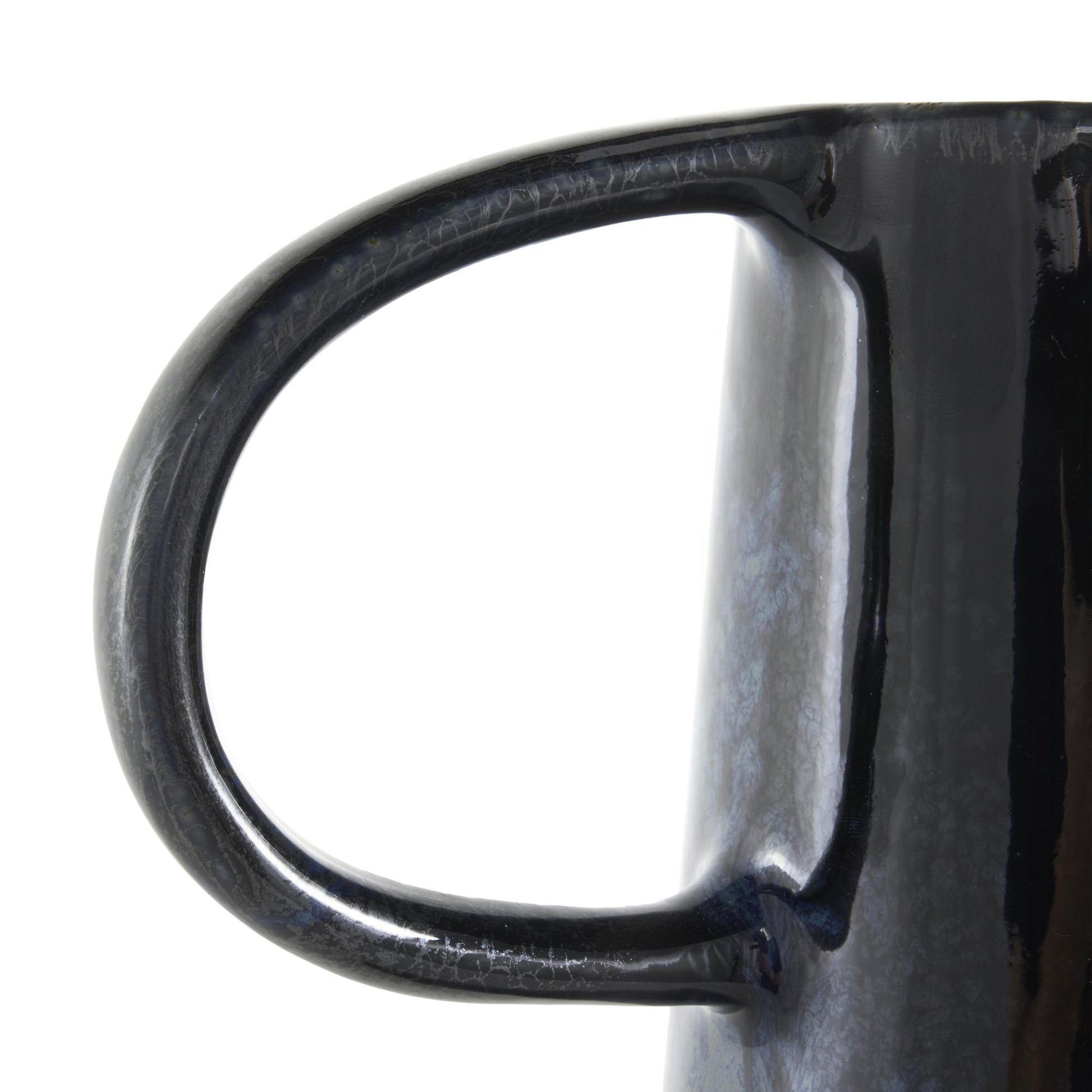 Dark Blue Ceramic Textured Cone Decorative Vase with Curved Handles