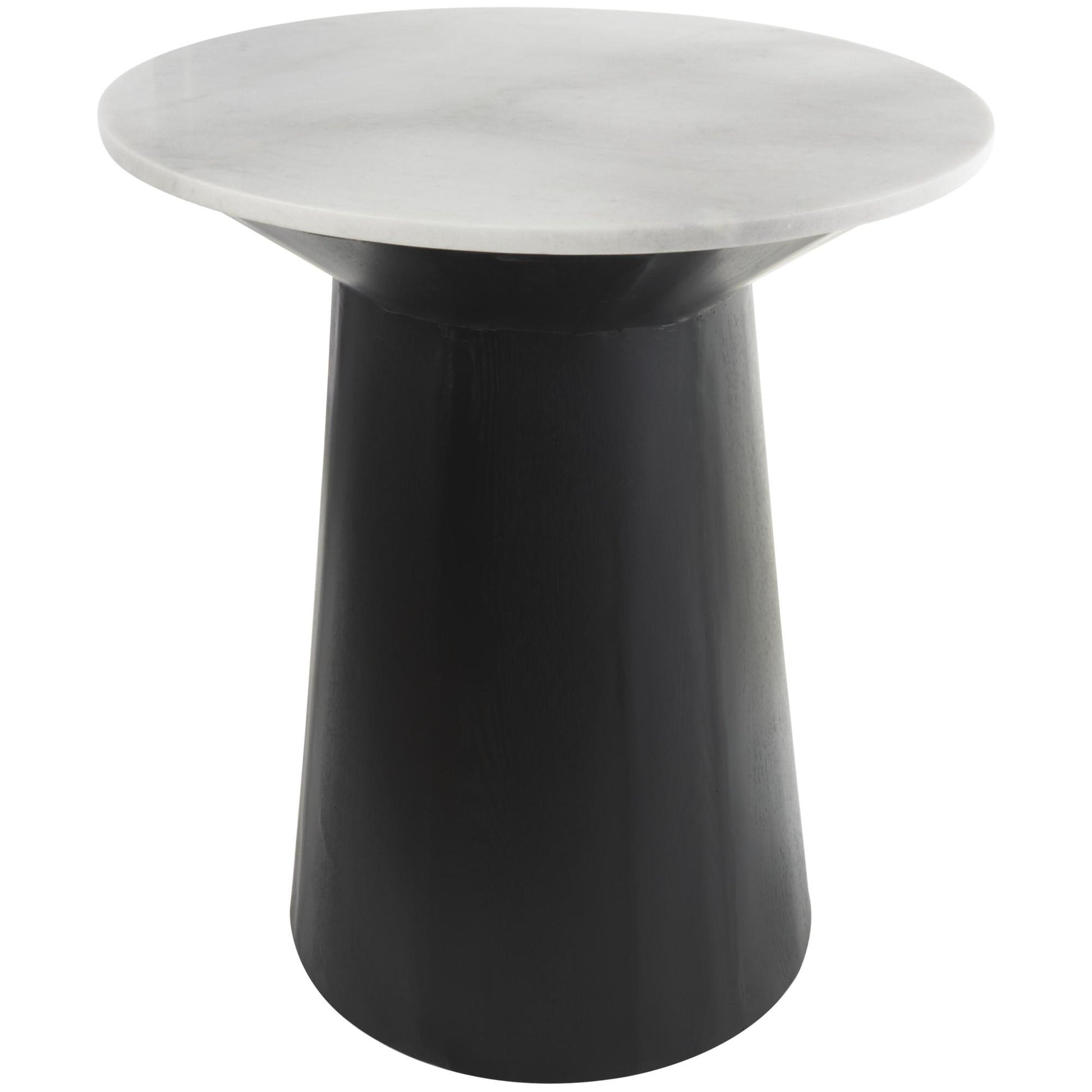 Geometric White Marble Side End Accent Table with Black Wooden Base