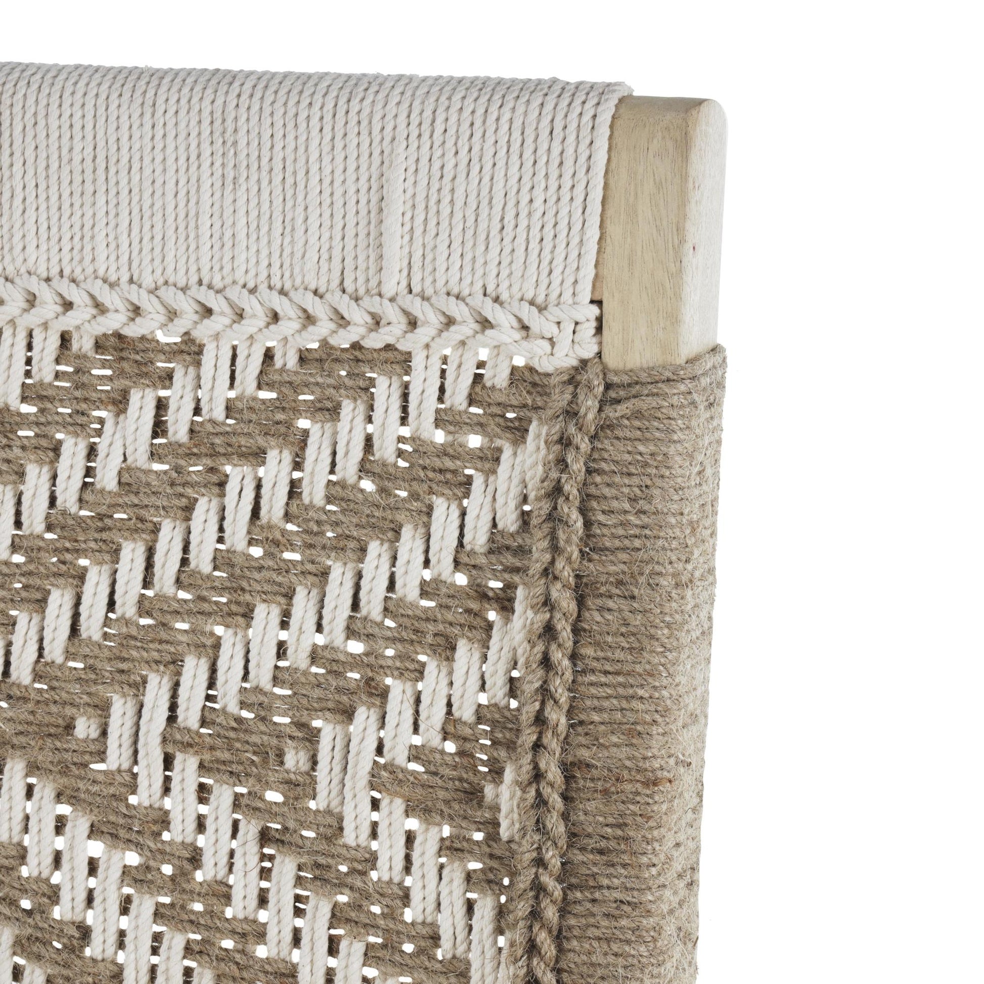 Jute Rope Handmade Geometric Patterned Woven Living Room Accent Chair with Brown Mango Wood Frame 23" x 23" x 33"