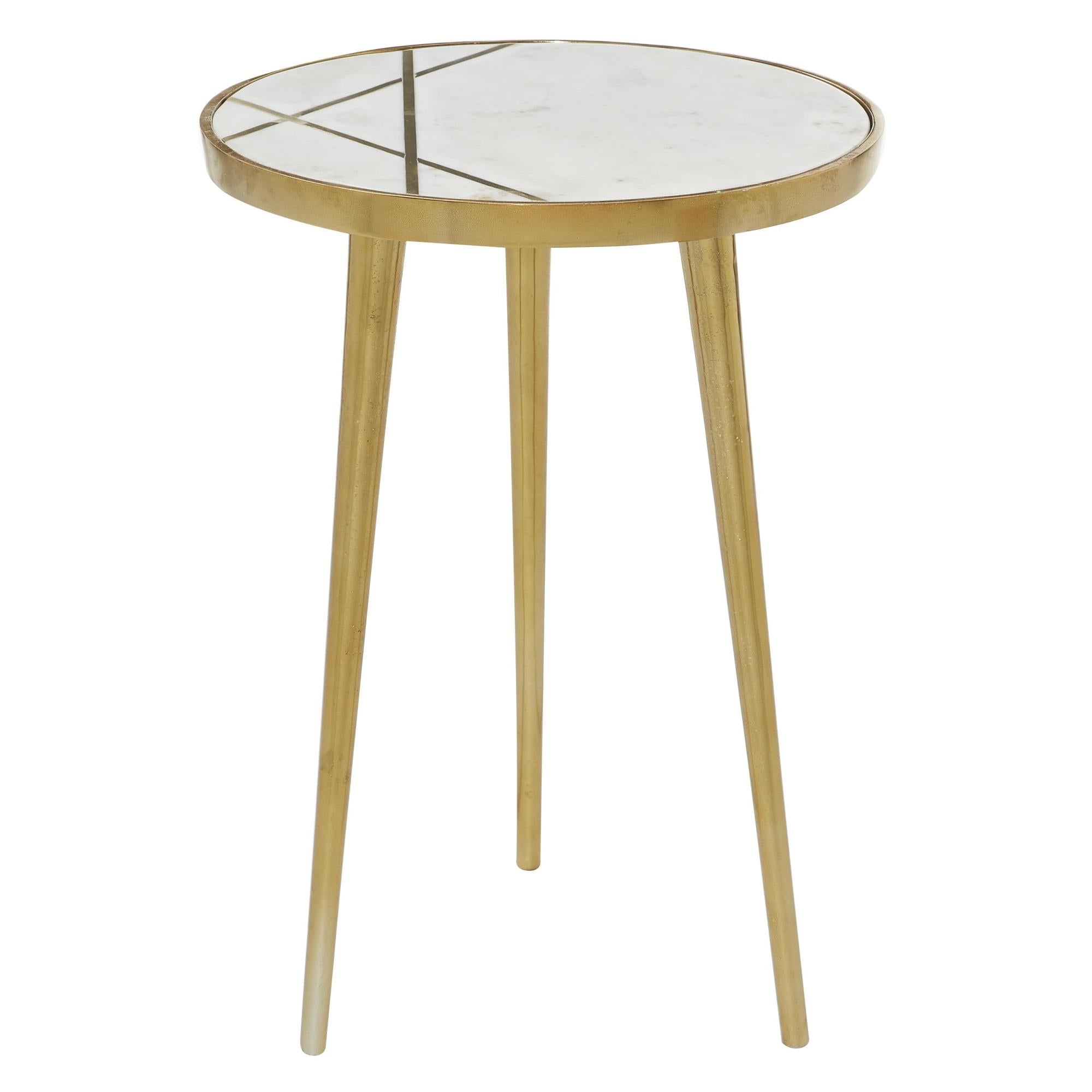 Gold Aluminum Metal Side End Accent Table with Marble Top