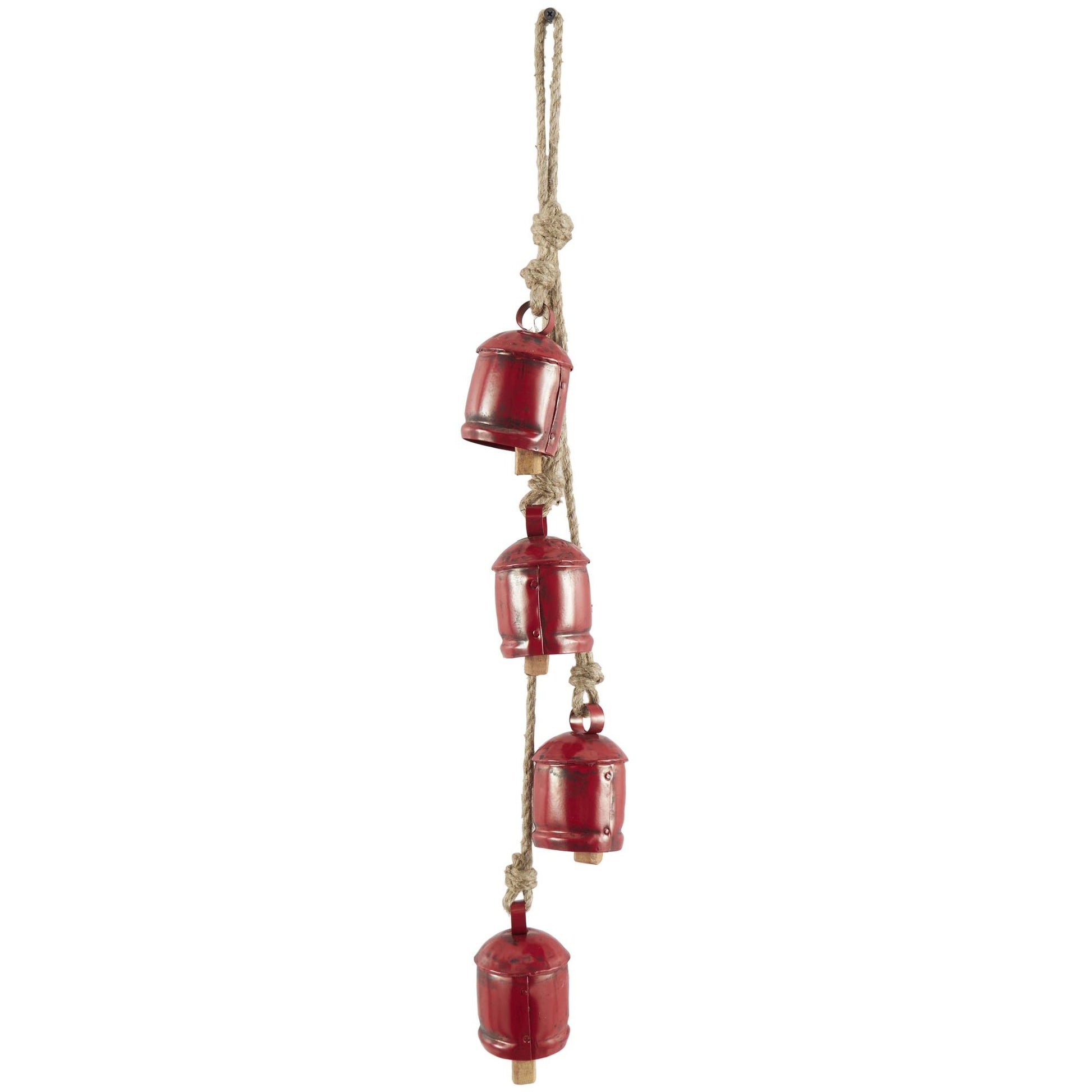 Metal Tibetan Inspired Indoor Outdoor Decorative Cow Bells with 4 Bells on Jute Hanging Rope