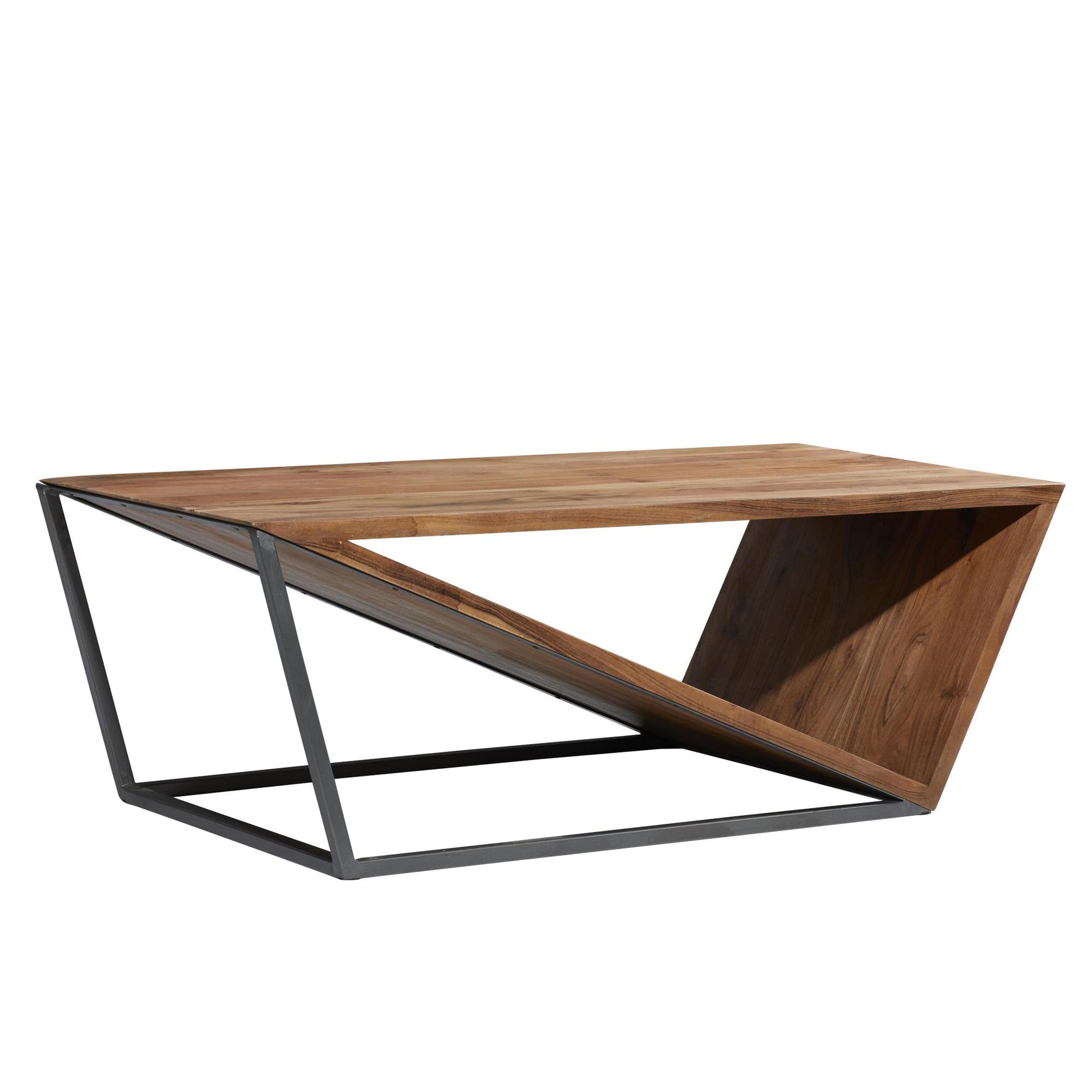 Geometric Brown Wood Diagonal Open Frame Living Room Coffee Table with Gray Metal Base