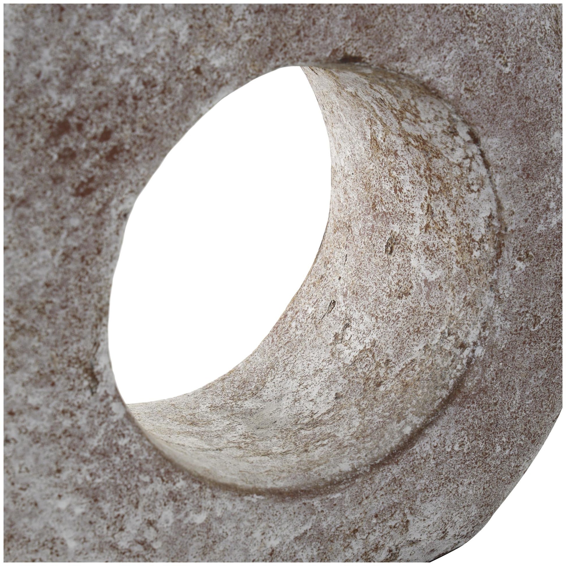 Cream Ceramic Antique Style Textured Circle Donut Decorative Vase