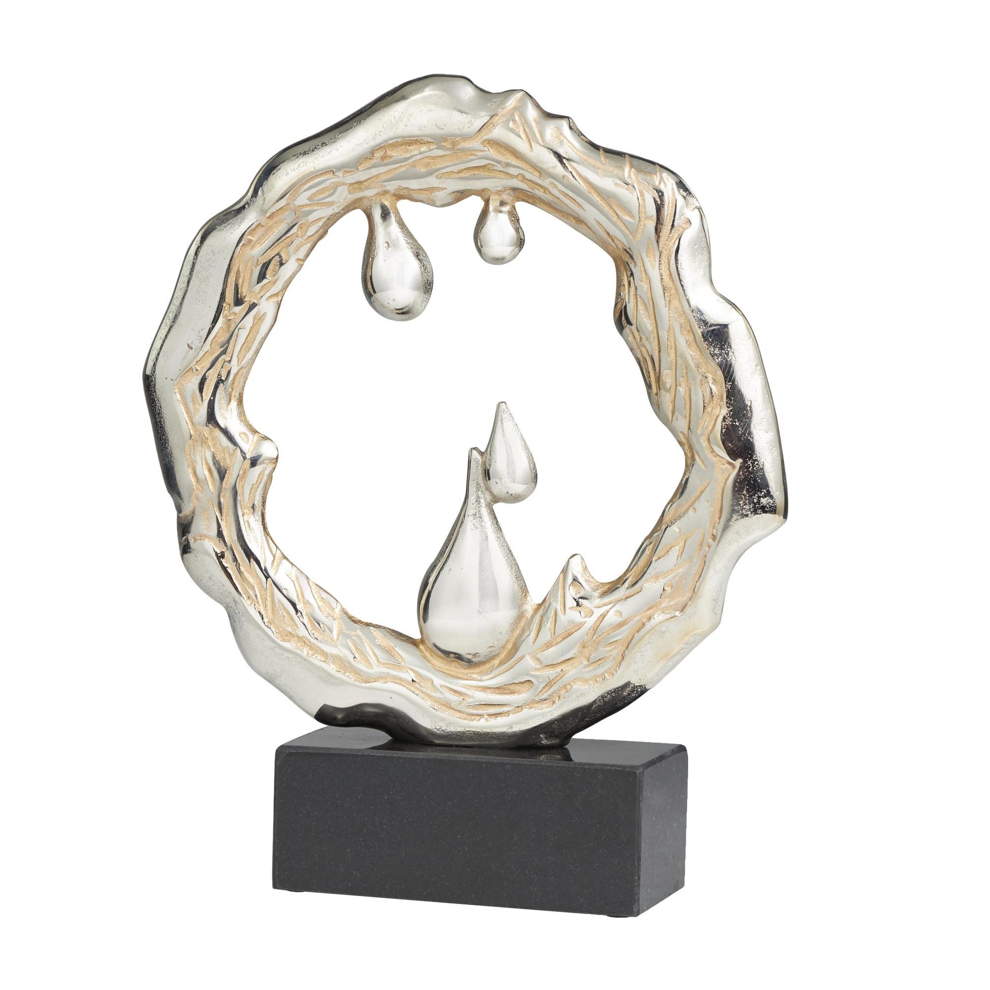 Abstract Silver Aluminum Metal Decorative Sculpture with Marble Base