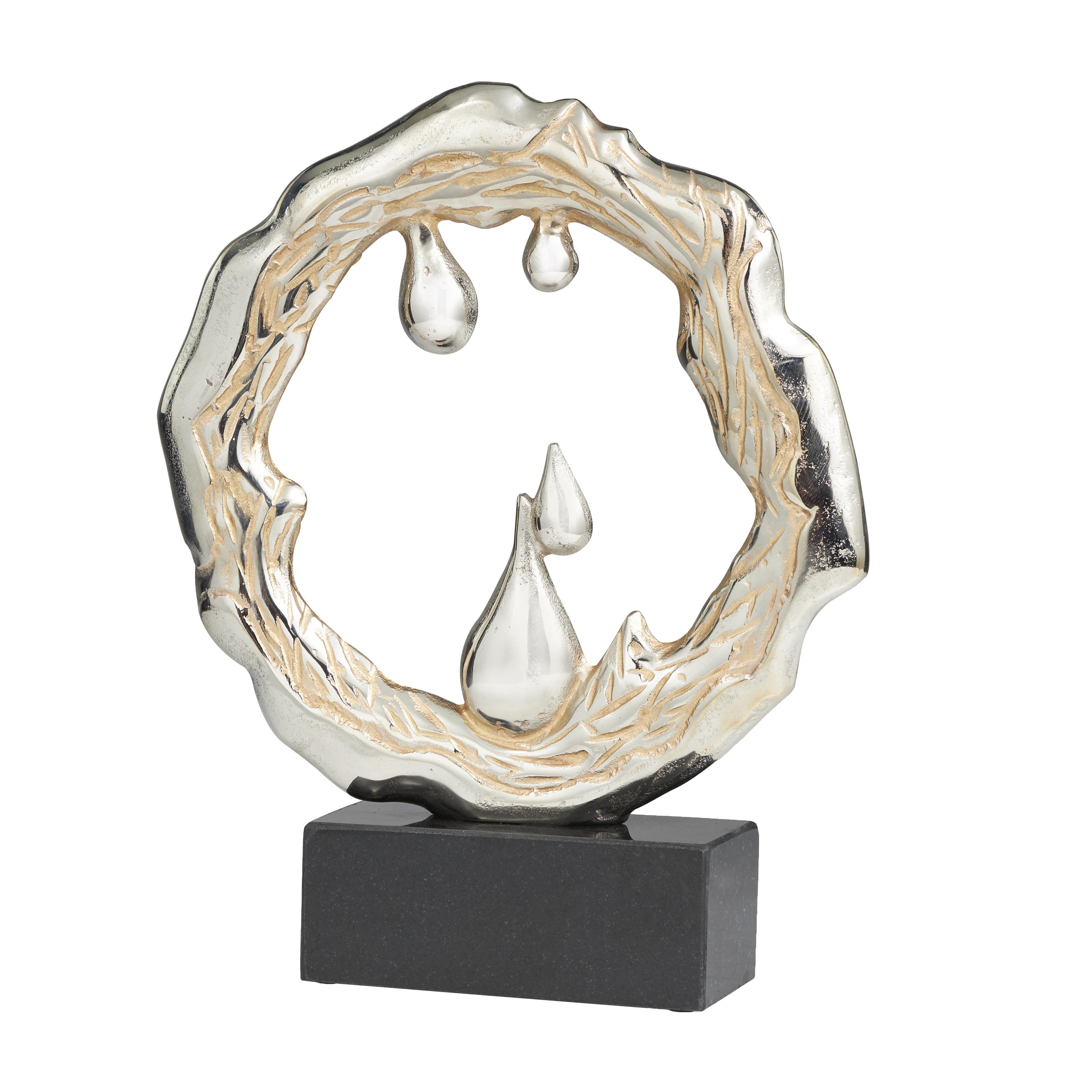 Abstract Silver Aluminum Metal Decorative Sculpture with Marble Base