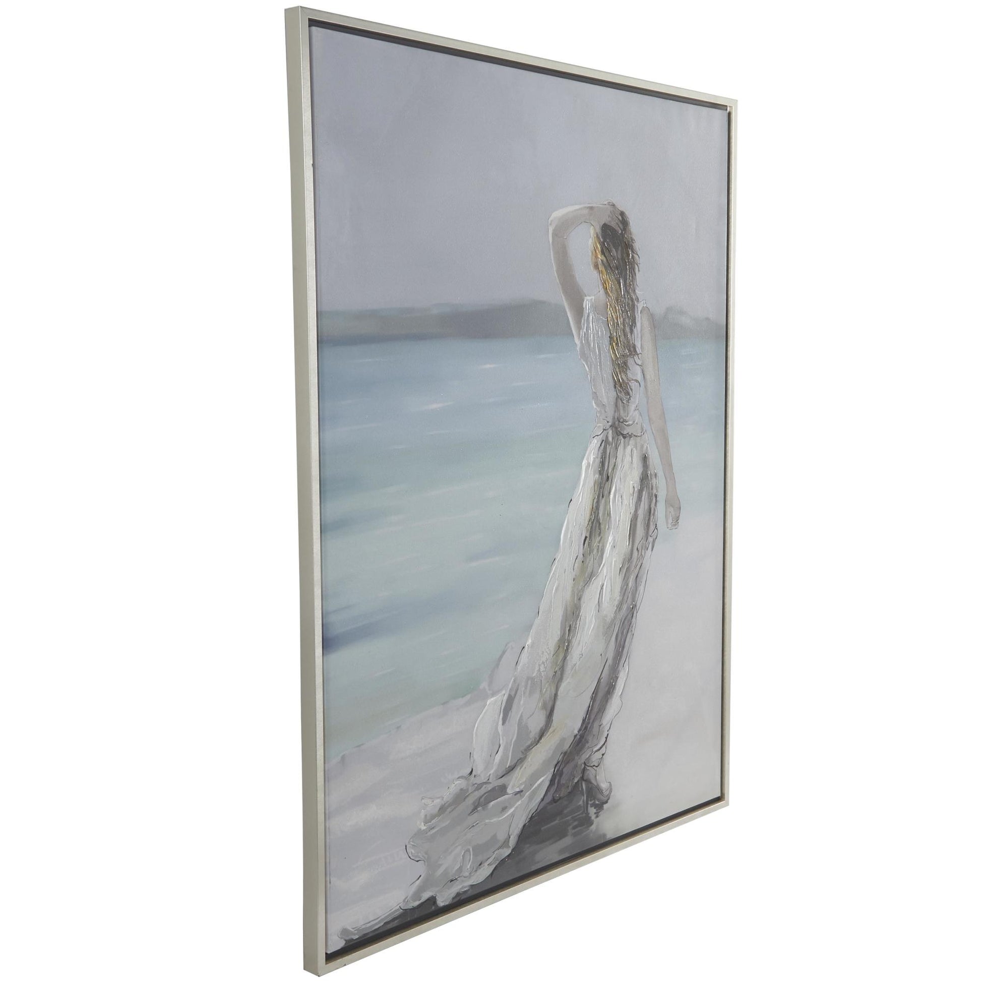 Landscape White Canvas Women Living Room Framed Wall Art with Silver Frame