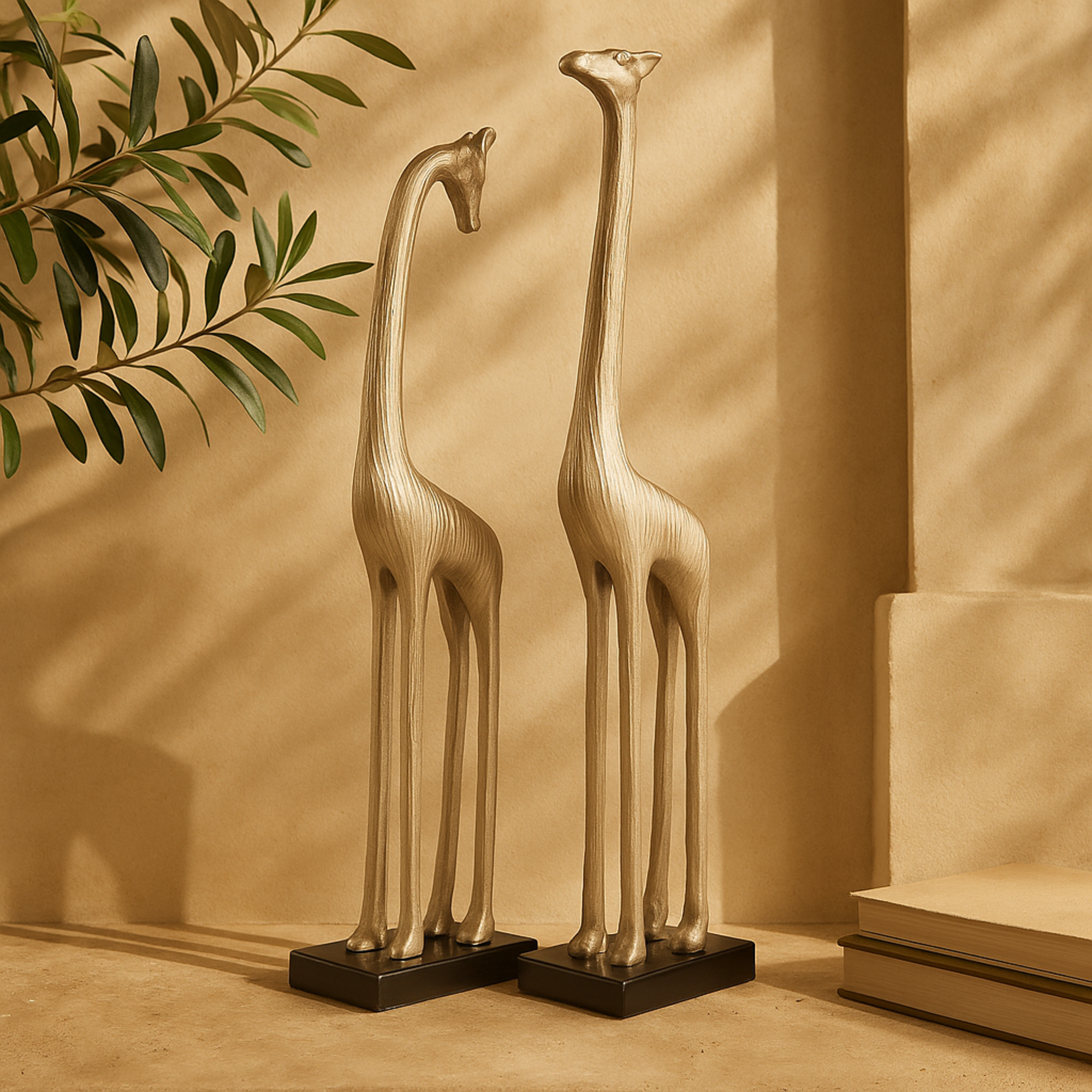 Set of 2 Giraffe Silver Aluminum Metal Decorative Sculpture