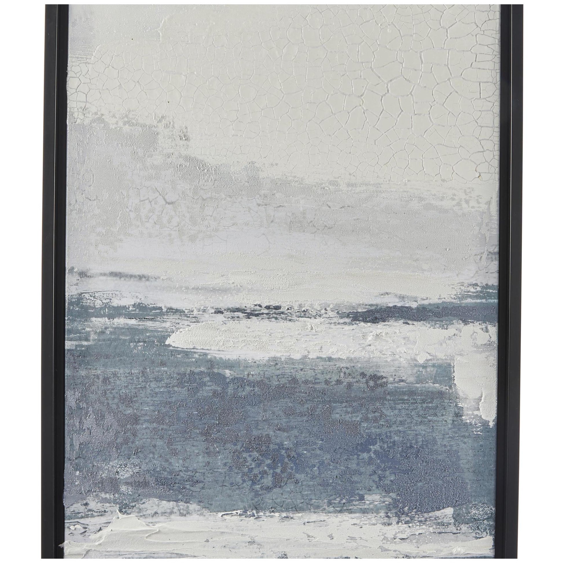 Set of 3 Landscape Dark Blue Canvas Abstract Textured Panel Living Room Framed Wall Art with Black Frames