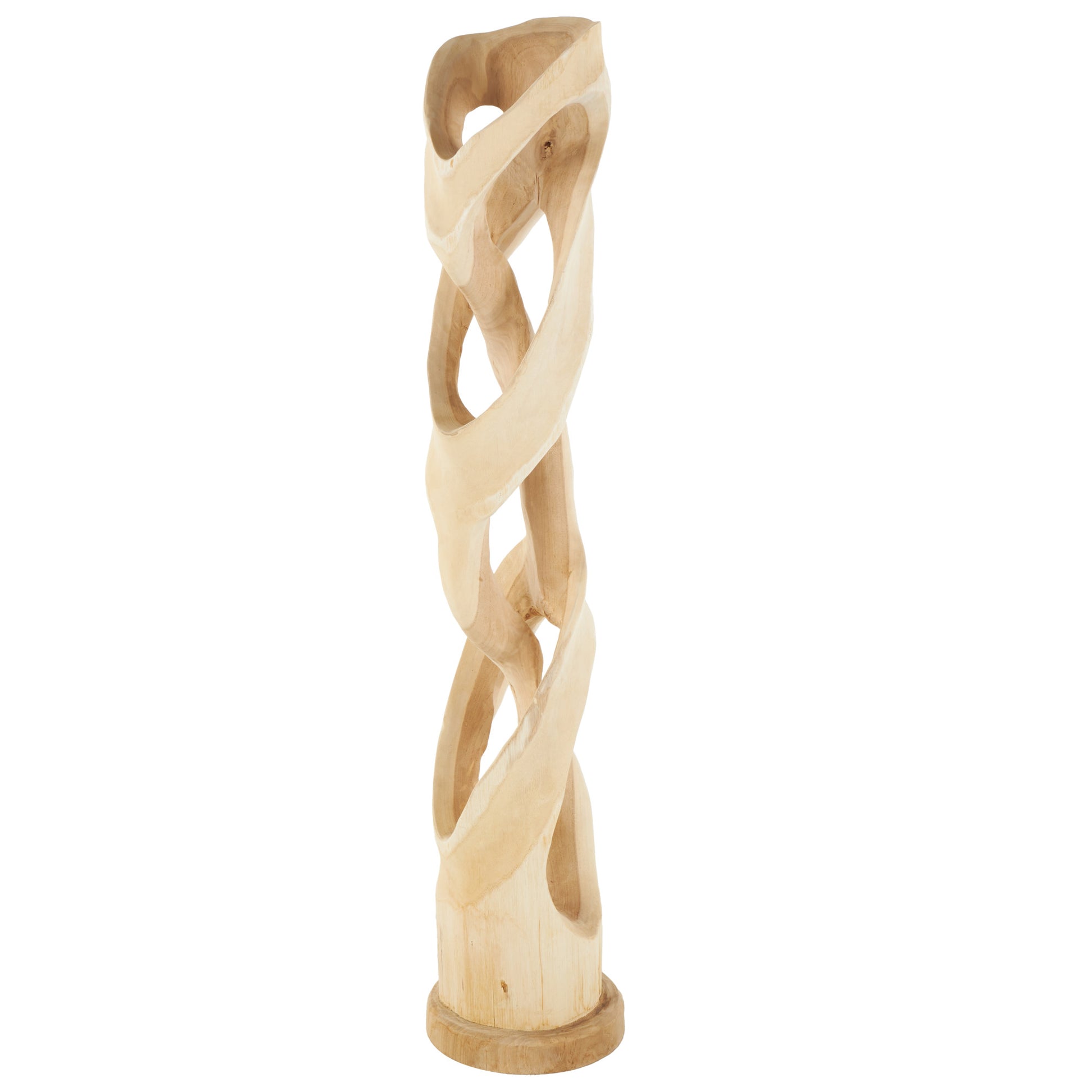 Abstract Light Brown Teak Wood Handmade Live Edge Intertwined Post Floor Decorative Sculpture