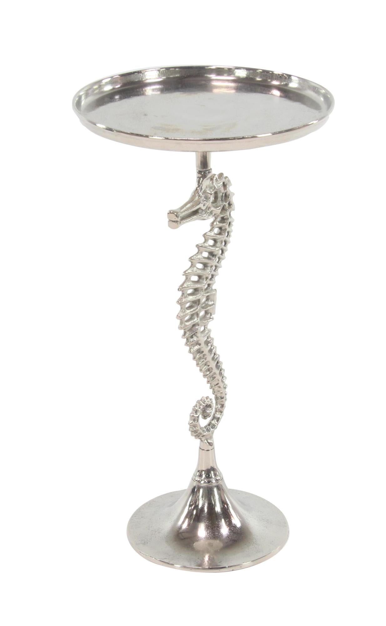Sea Horse Aluminum Metal Side End Accent Table with Black Marble Table Top 13" x 13" x 25"
