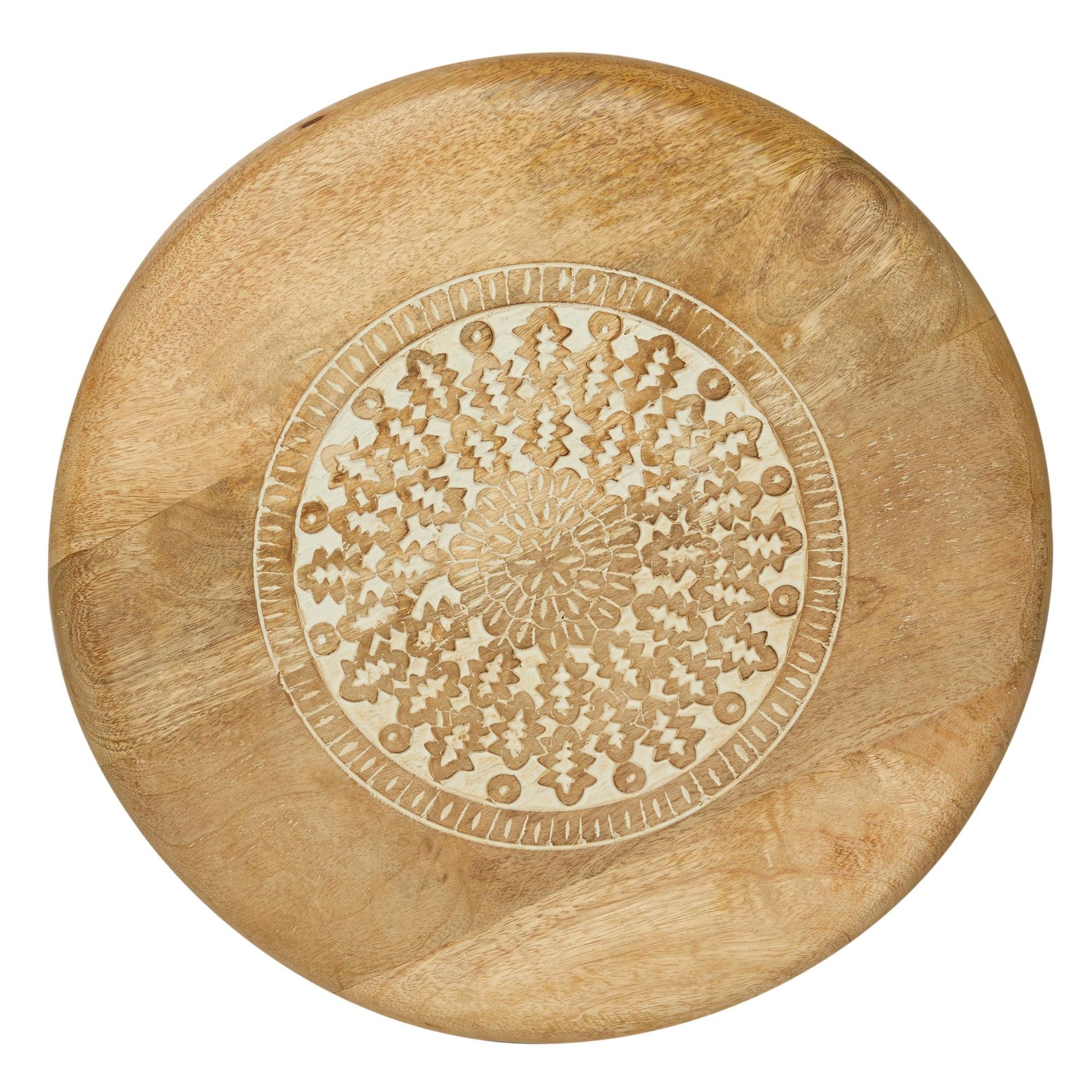 Floral Mango Wood Handmade Intricately Carved Side End Accent Table with Tripod Legs