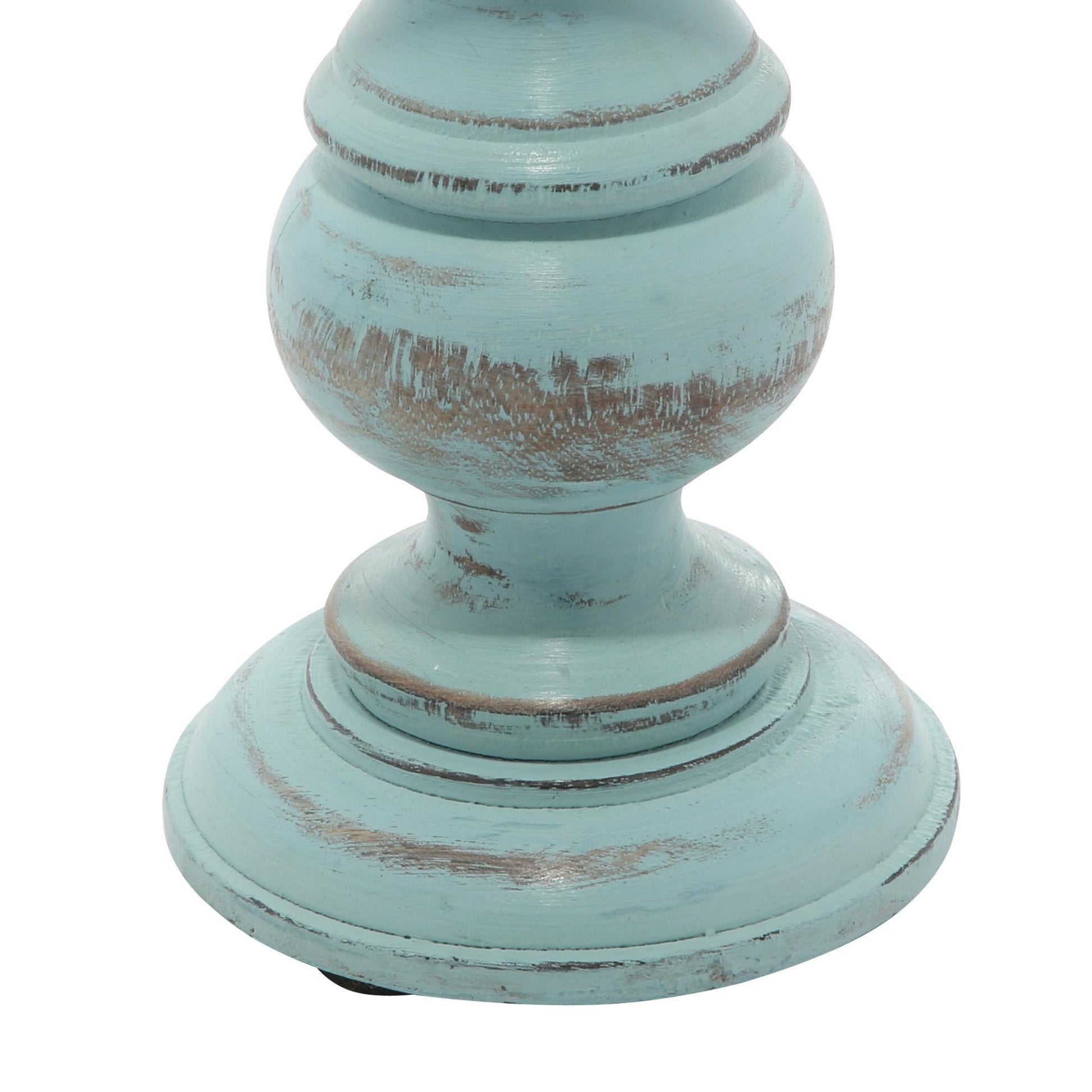 Set of 3 Mango Wood Distressed Turned Pillar Decorative Candle Holder