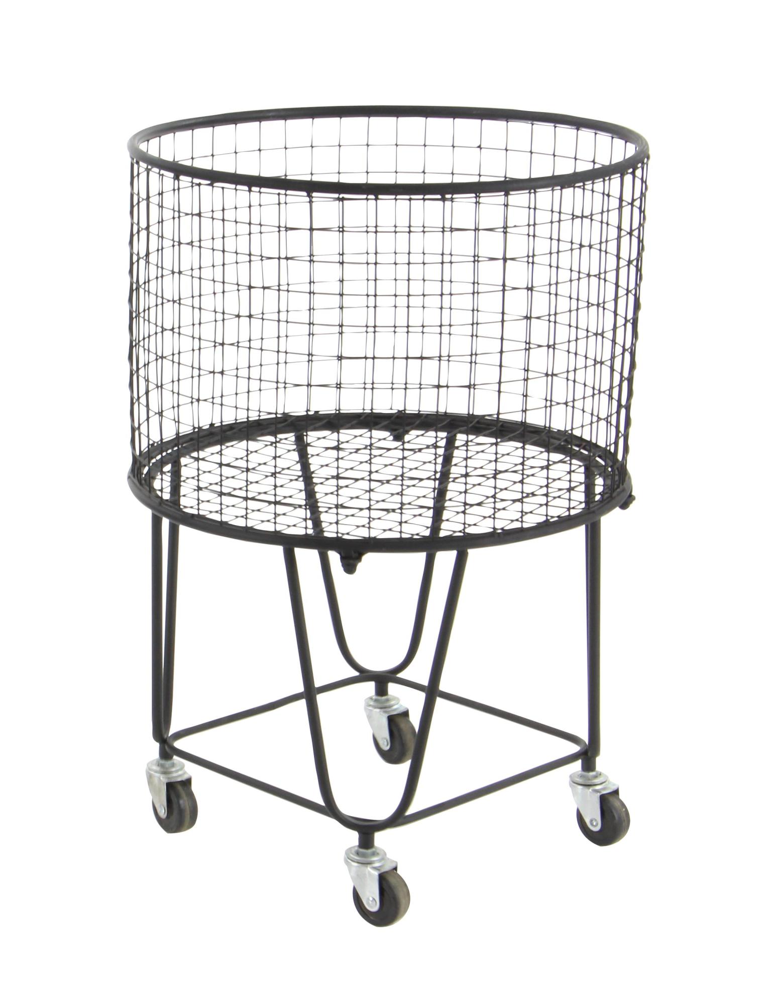 Metal Deep Set Metal Mesh Laundry Basket Storage Cart with Wheels 18" x 18" x 24"