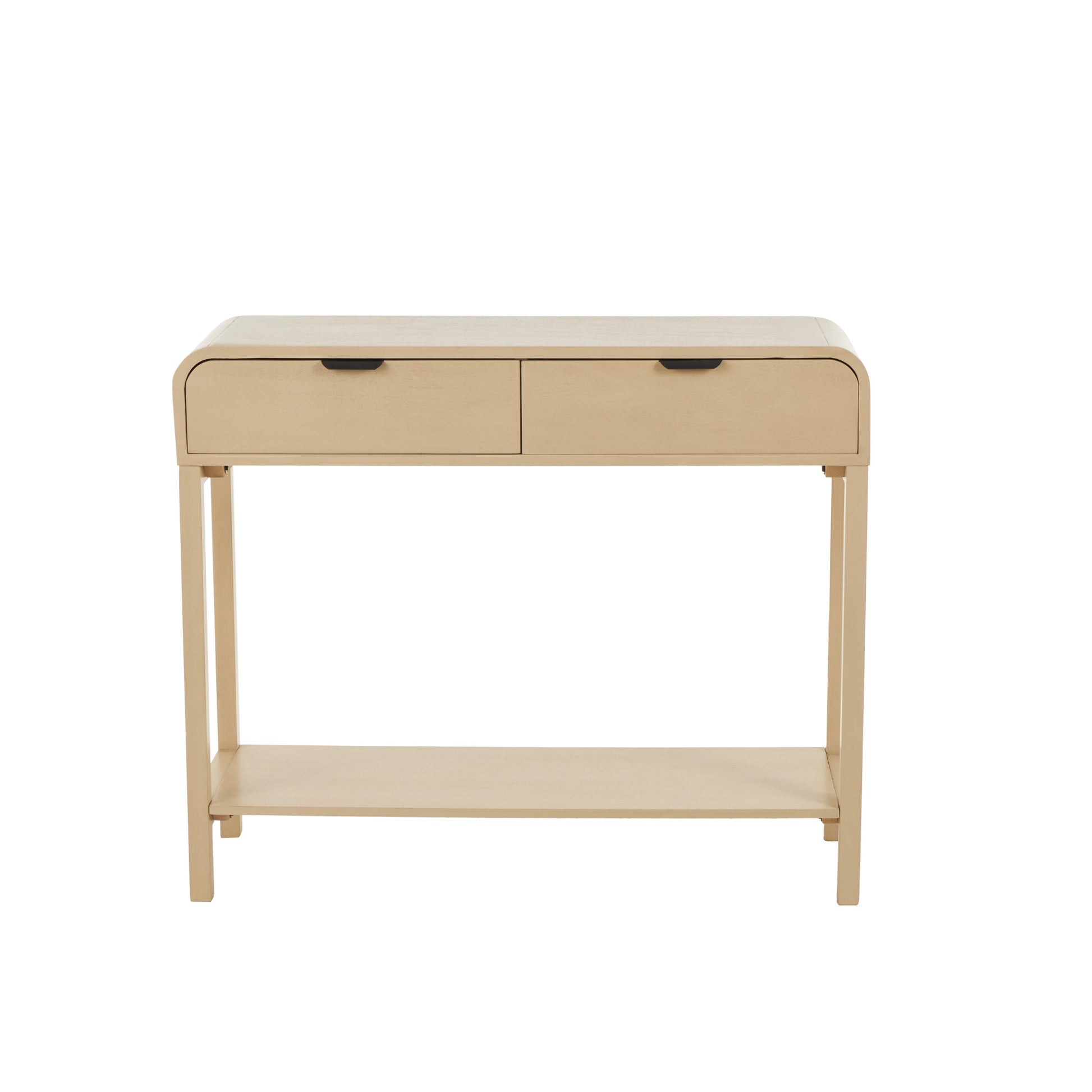 Beige Wood Handmade 2 Drawer Living Room Console Table with Black Handles
