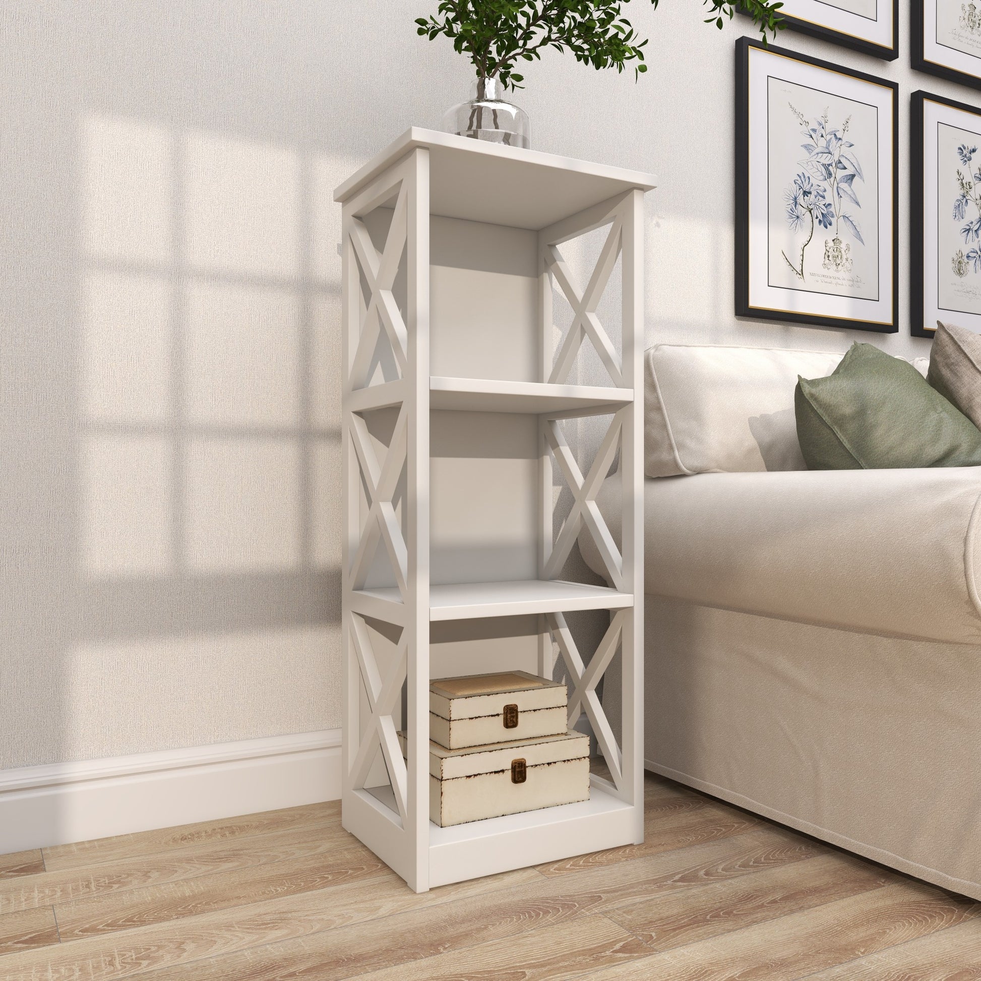 White Wooden 4 Shelf Storage Shelving Unit