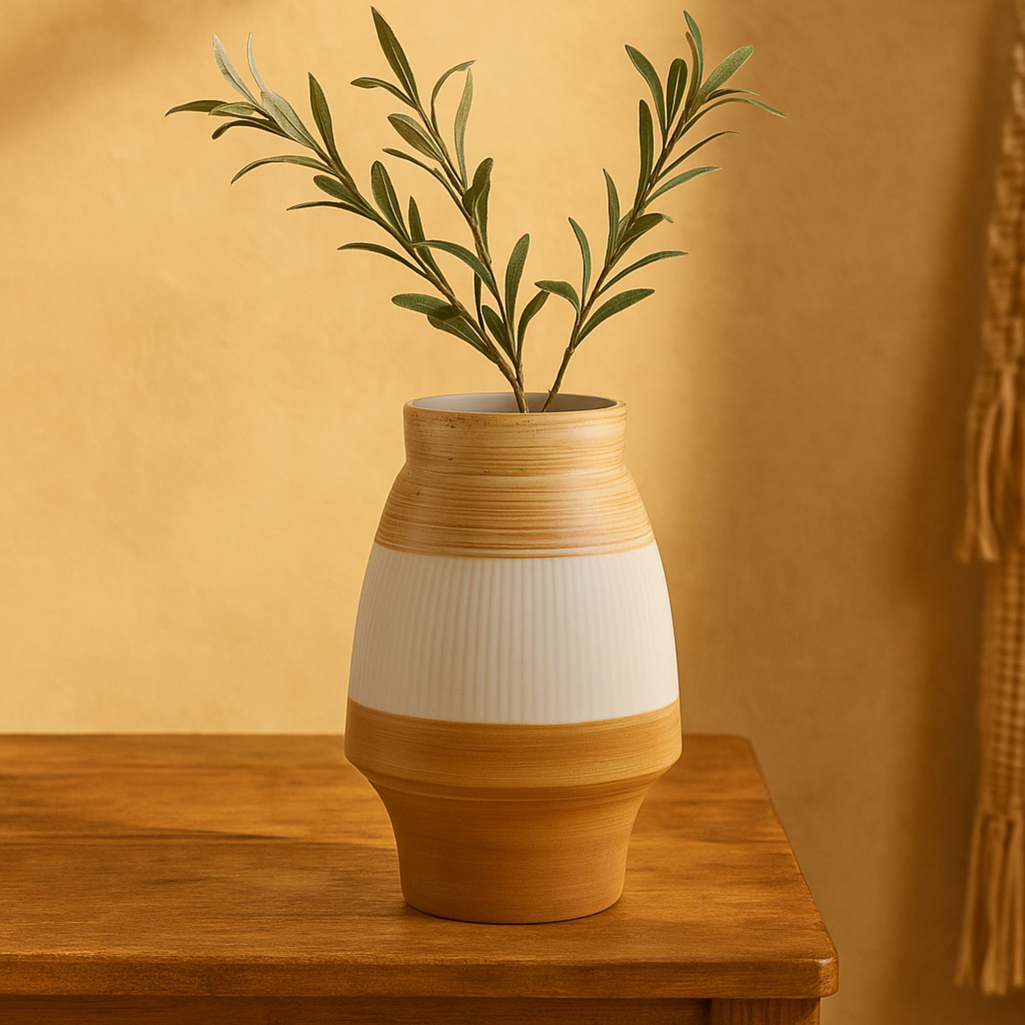 Brown Ceramic Handmade Decorative Vase with Terracotta Accents