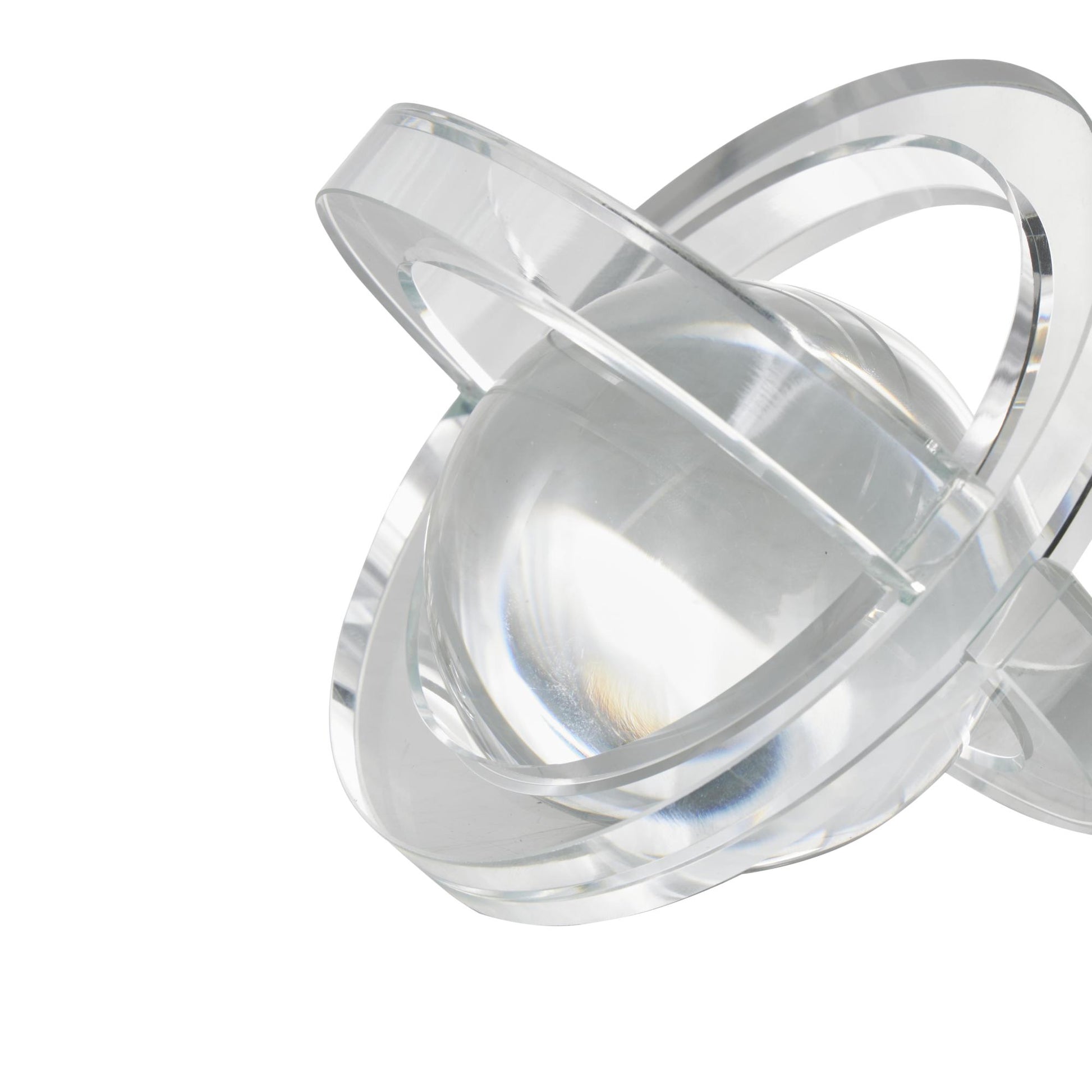 Set of 3 Geometric Clear Glass Orb Decorative Sculpture with Overlapping Rings and Ball Center