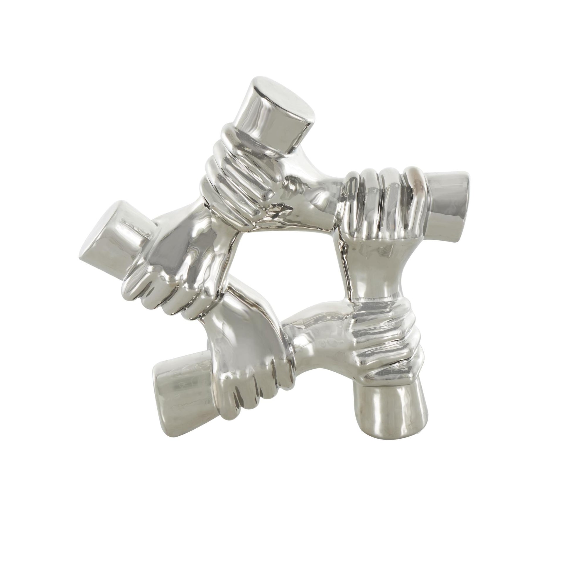 Hands Silver Ceramic Gripping Decorative Sculpture