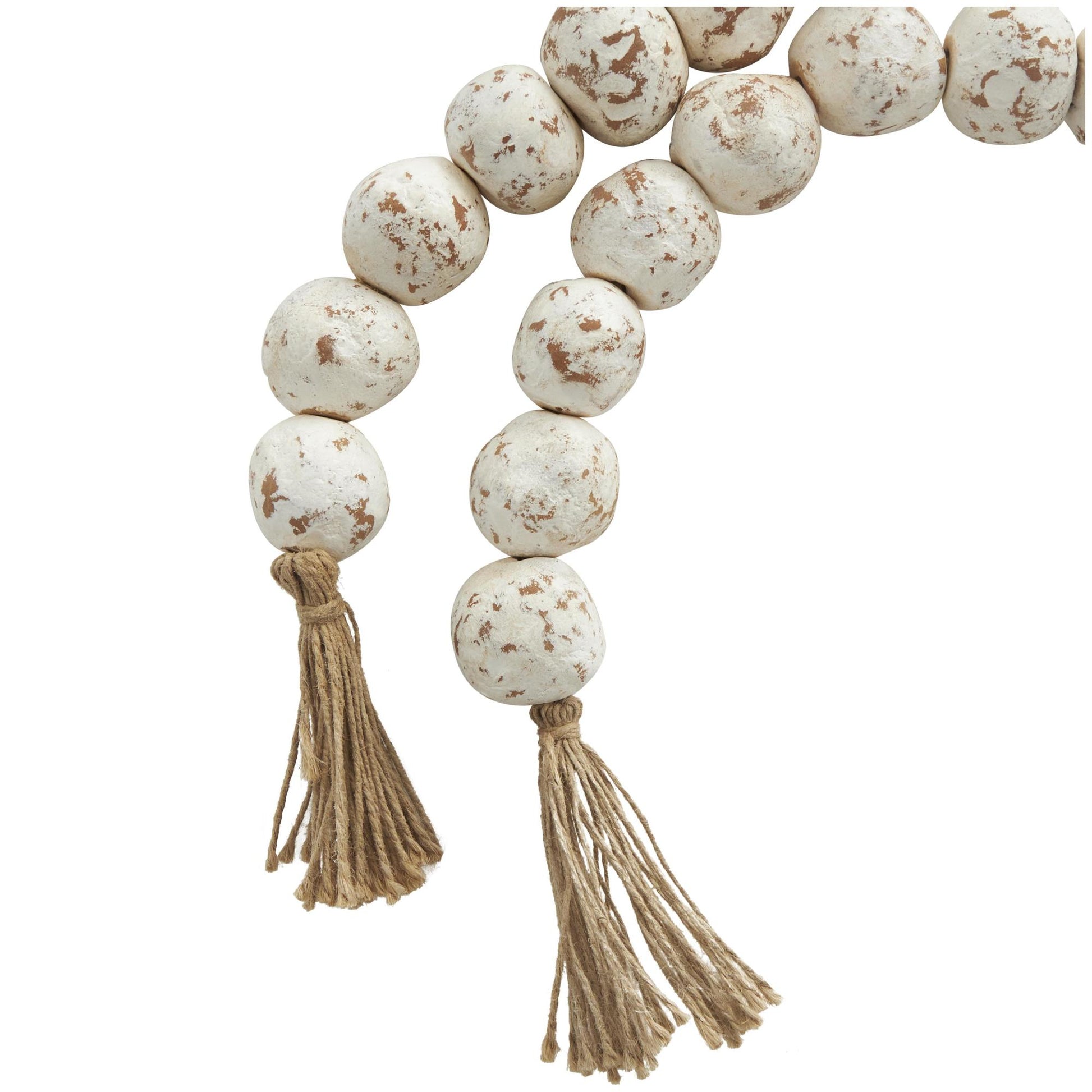 Ceramic Handmade Round Intricately Shaped Large Distressed Beaded Garland with Tassel
