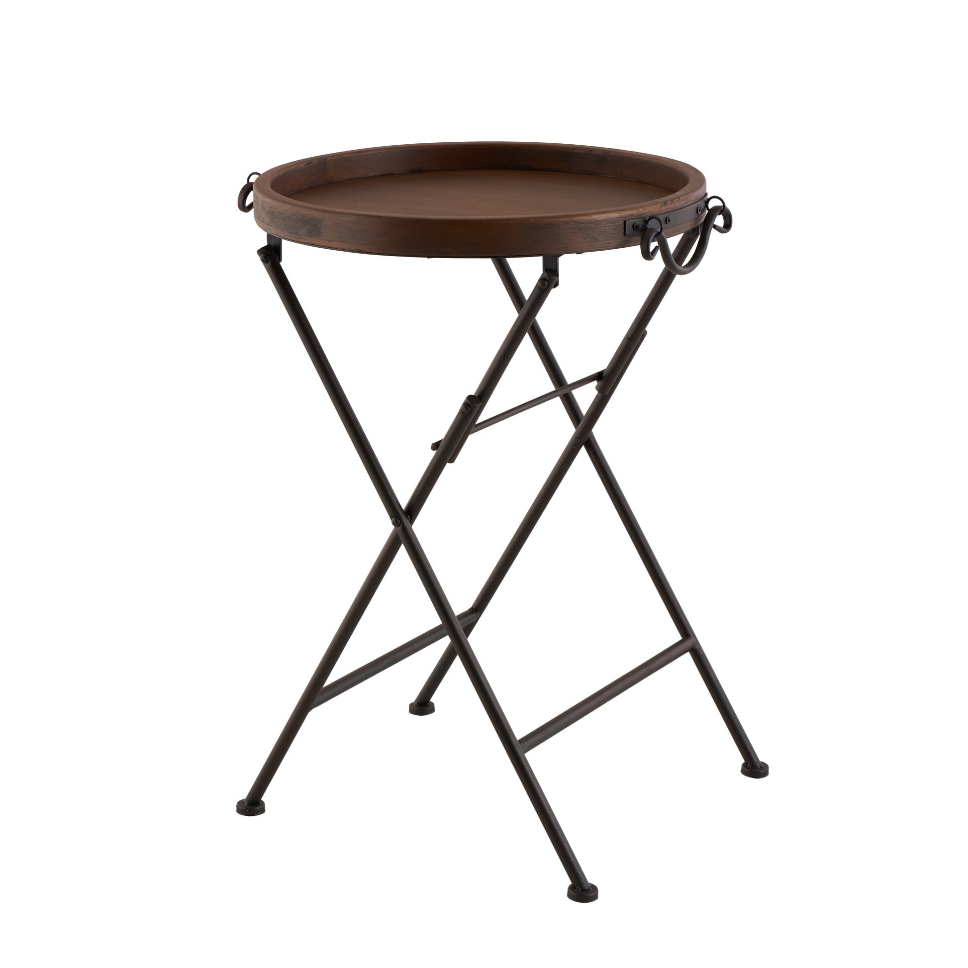 Black Metal Side End Accent Table with Brown Wood Top
