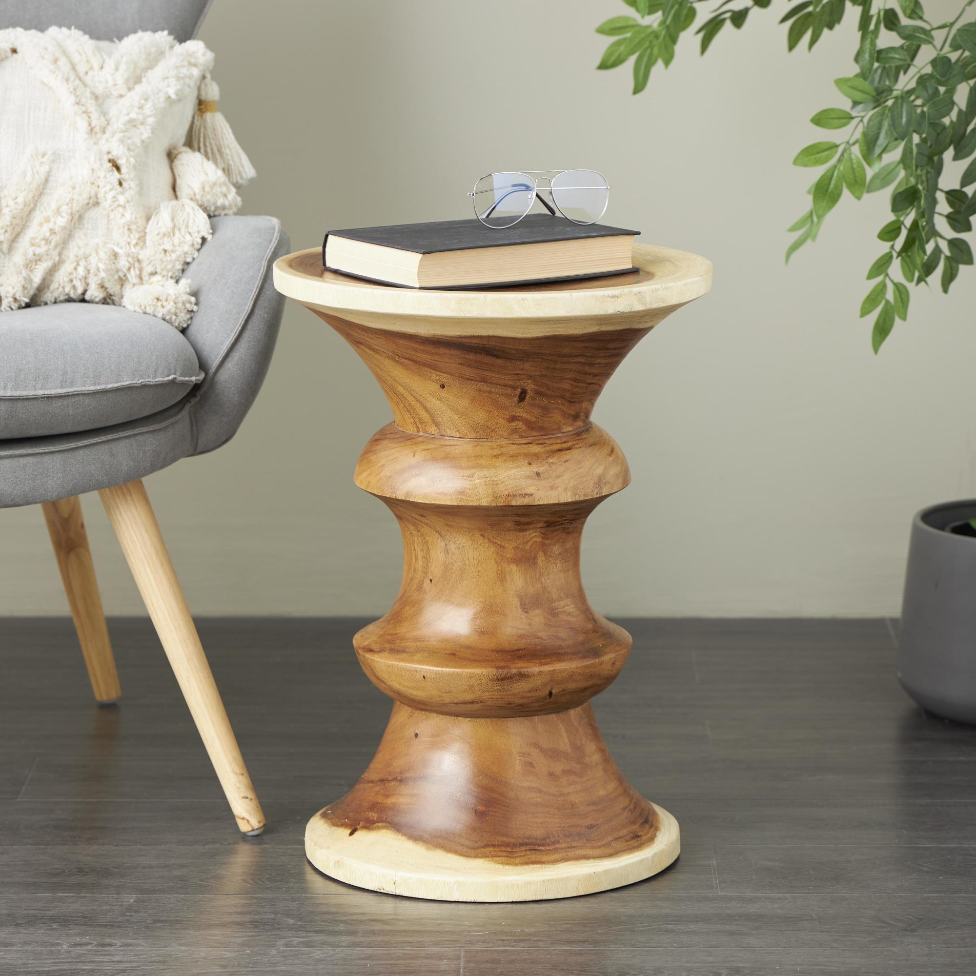 Geometric Brown Wood Handmade Side End Accent Table