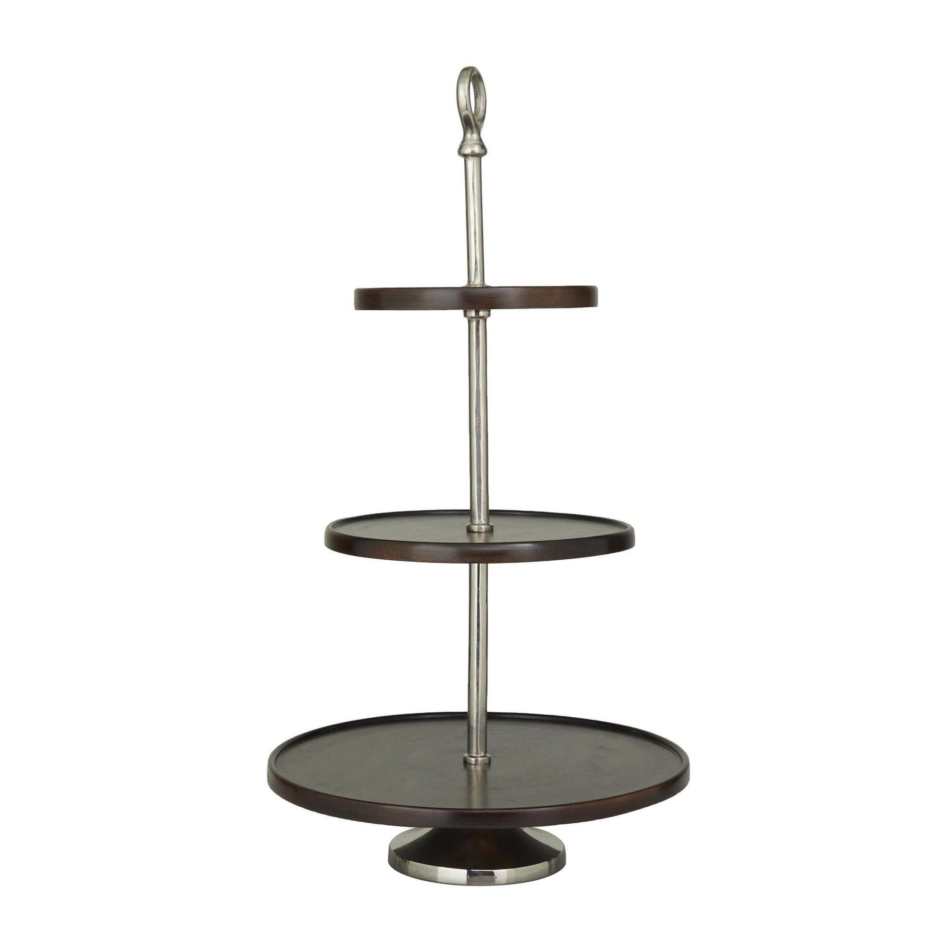 Mango Wood 3 Level Decorative Tiered Server with Aluminum Bases