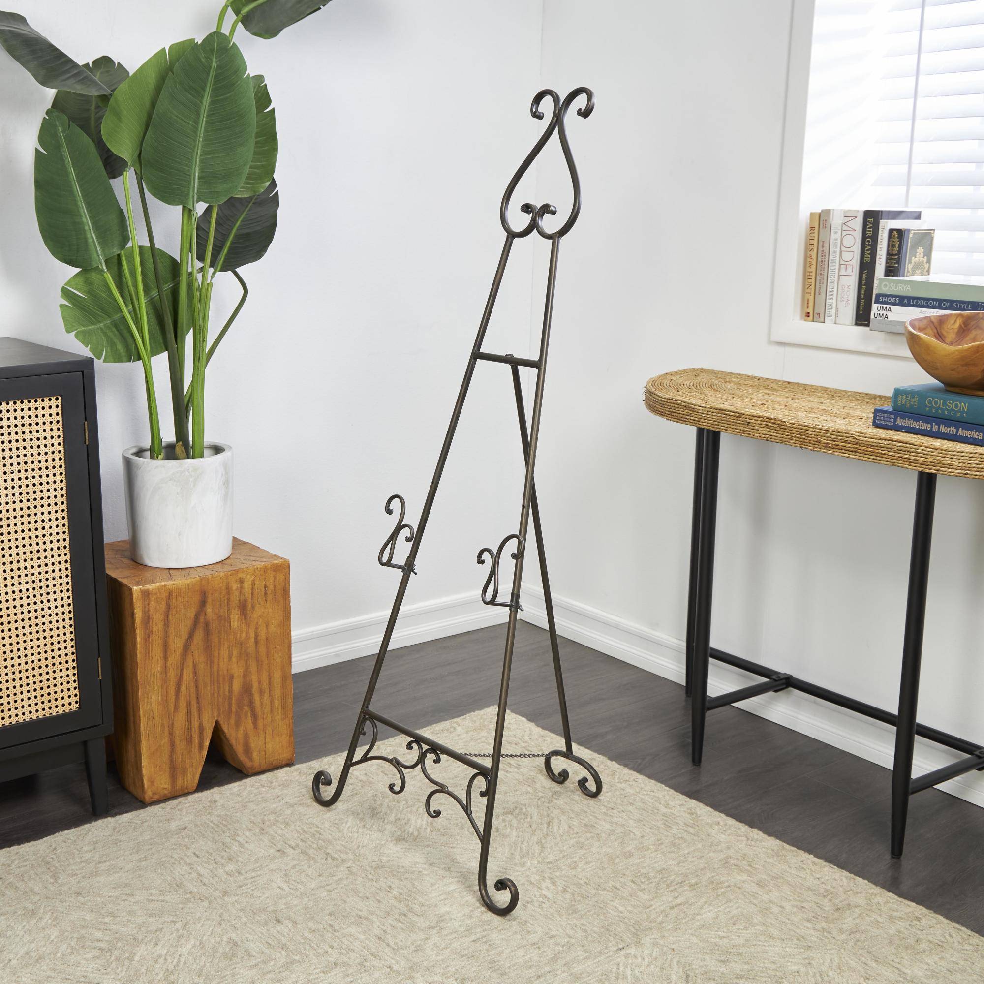Scroll Bronze Metal Tall Adjustable Floor 2 Tier Display Easel