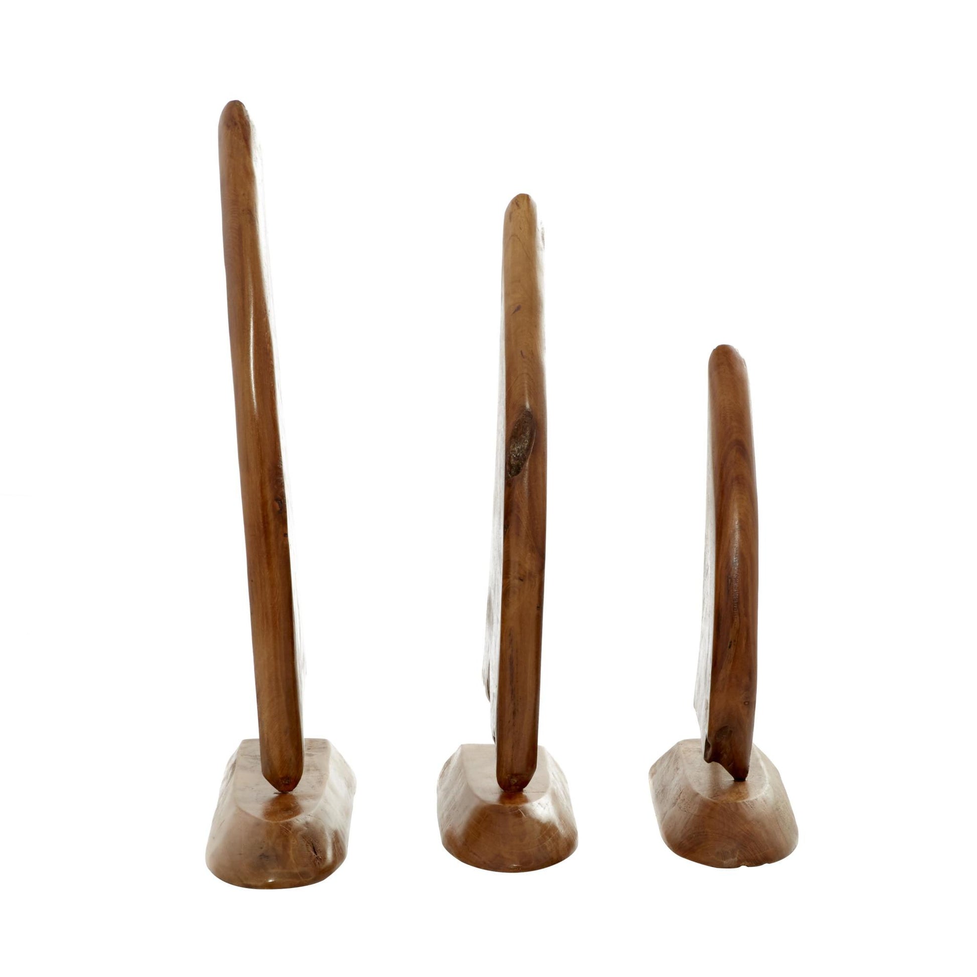 Set of 3 Sail Boat Brown Teak Wood Handmade Decorative Sculpture