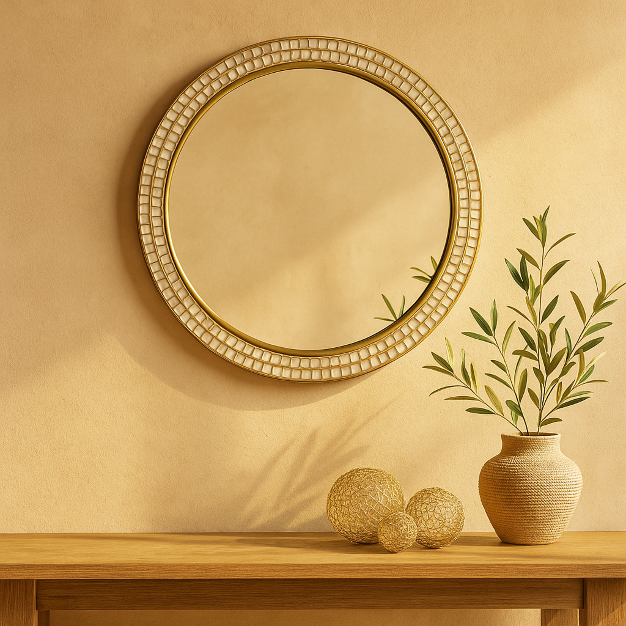 Gold Metal Cutout Grid Room Wall Mirror