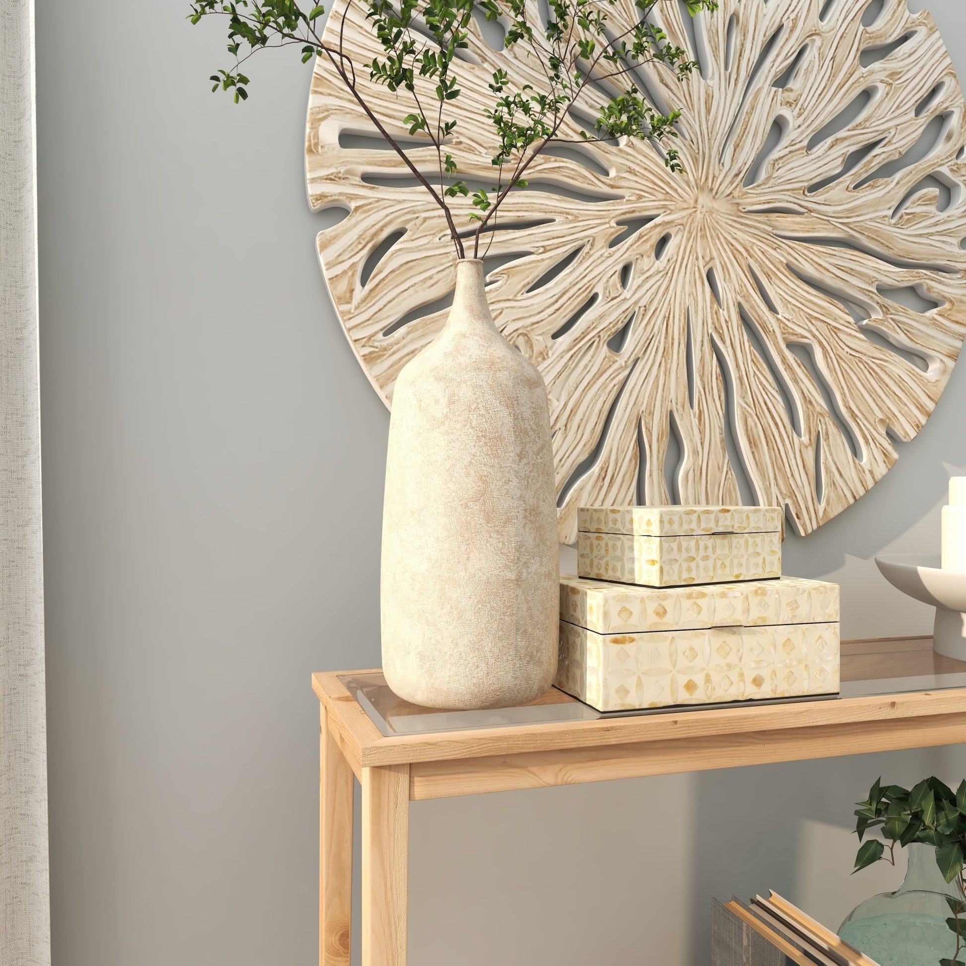 Beige Metal Handmade Antique Style Distressed Decorative Vase