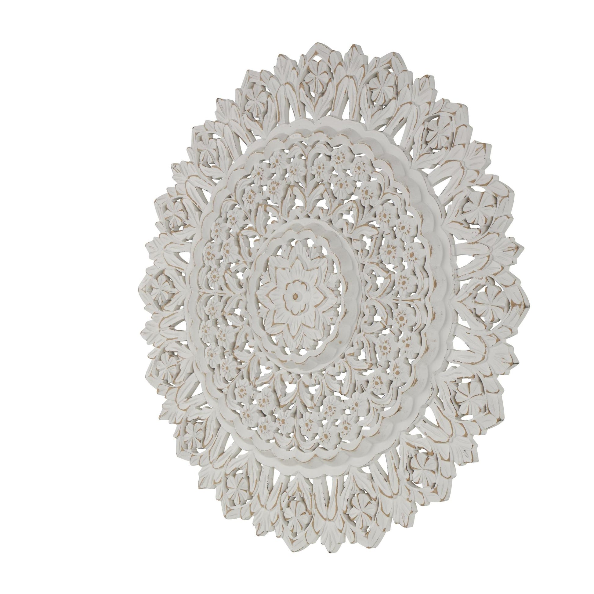 Floral White Wood Handmade Intricately Carved Mandala Home Wall Decor