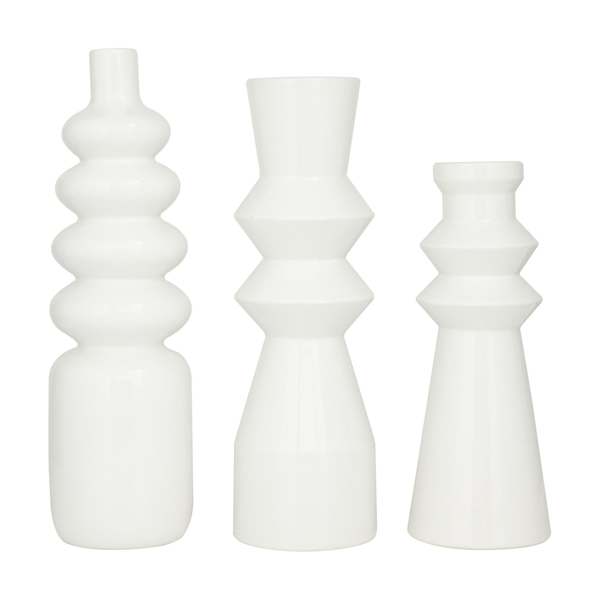 CosmoLiving by Cosmopolitan Set of 3 White Ceramic Decorative Vase with Bubble Texture Designs