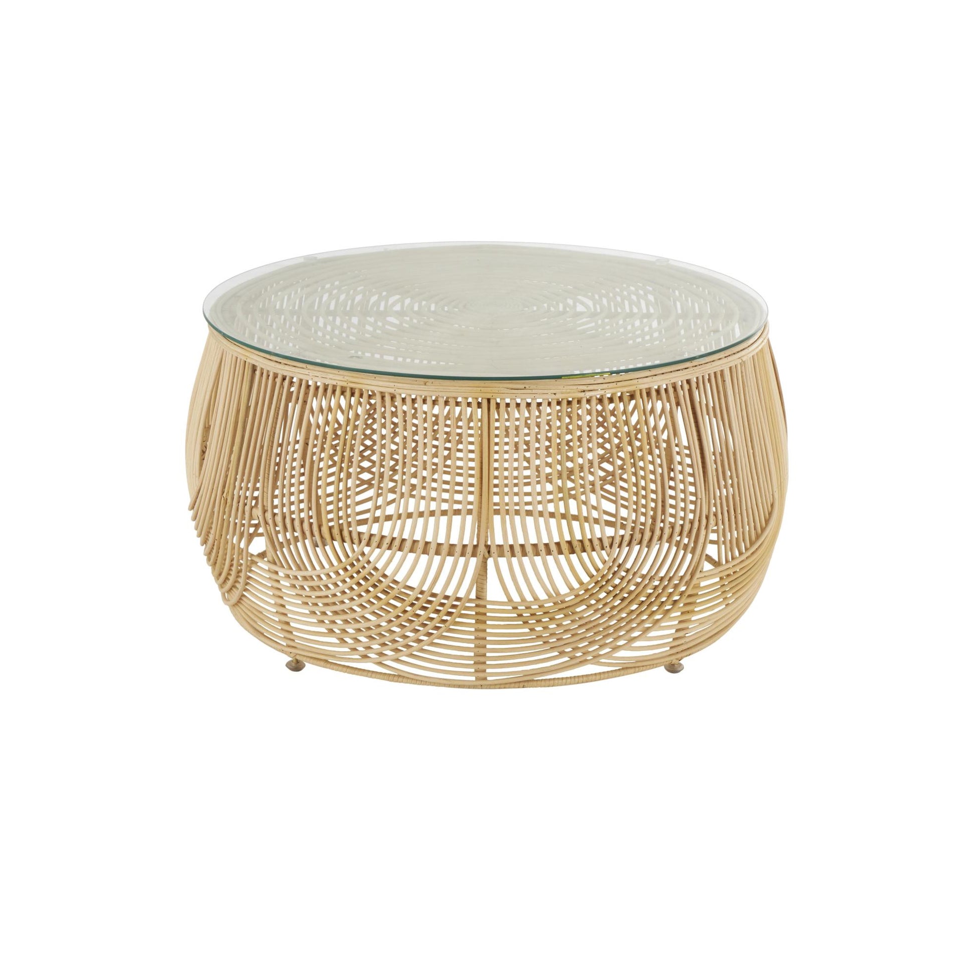 Light Brown Rattan Living Room Coffee Table with Glass Top