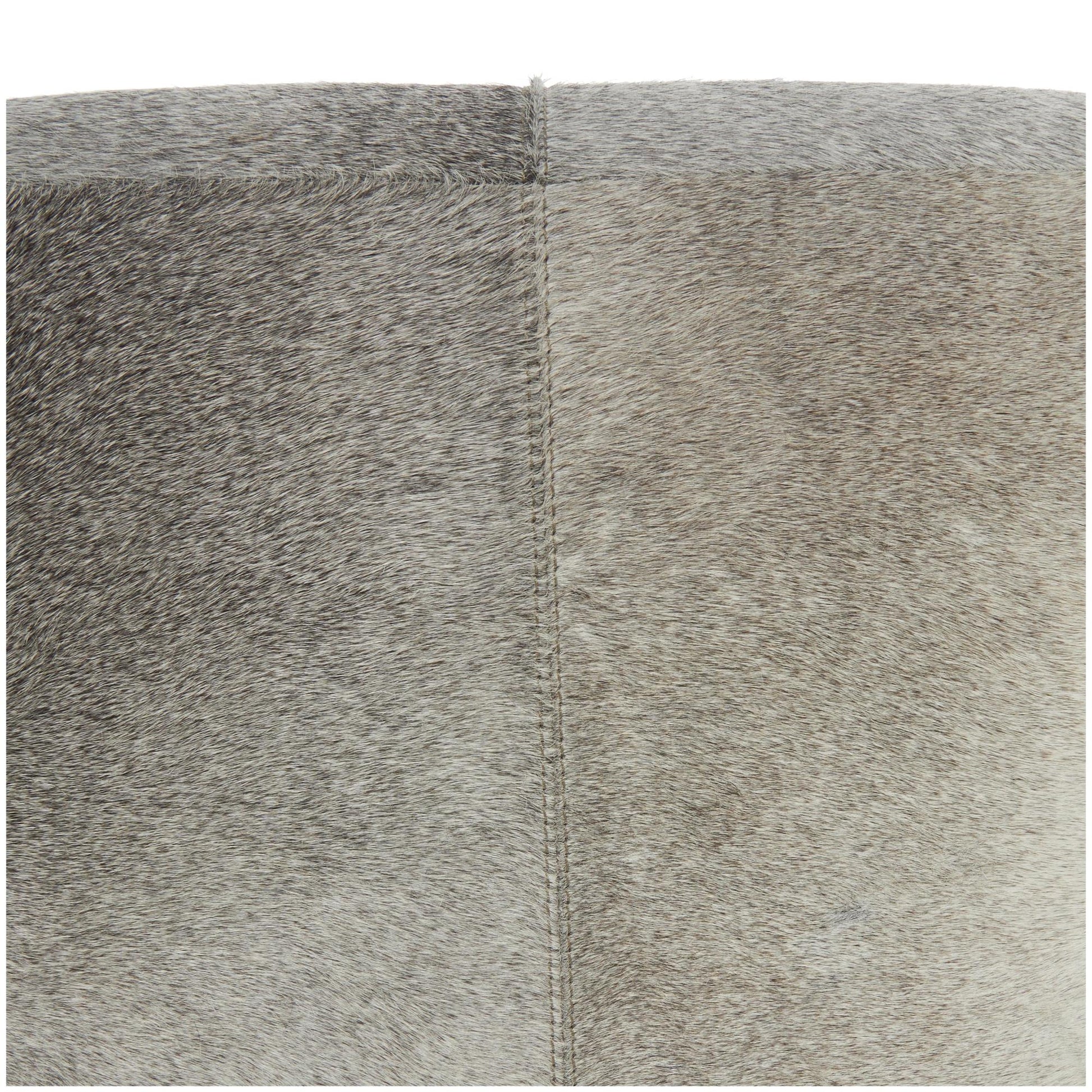 Gray Leather Patchwork Stuffed Pouf with Stainless Steel Base