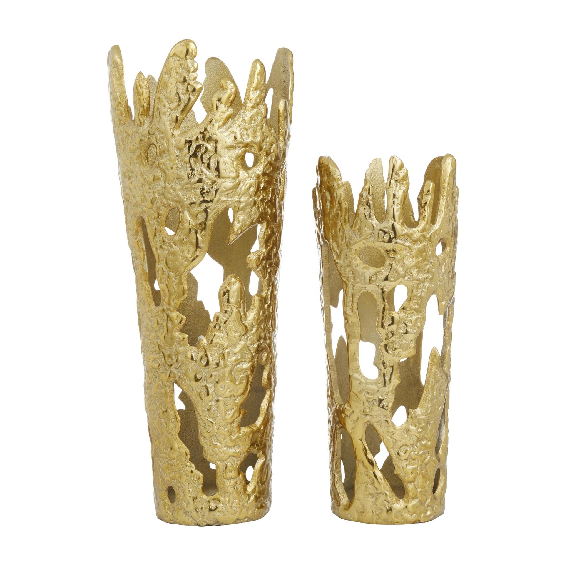 Set of 2 Aluminum Metal Decorative Vase with Cut Out Designs