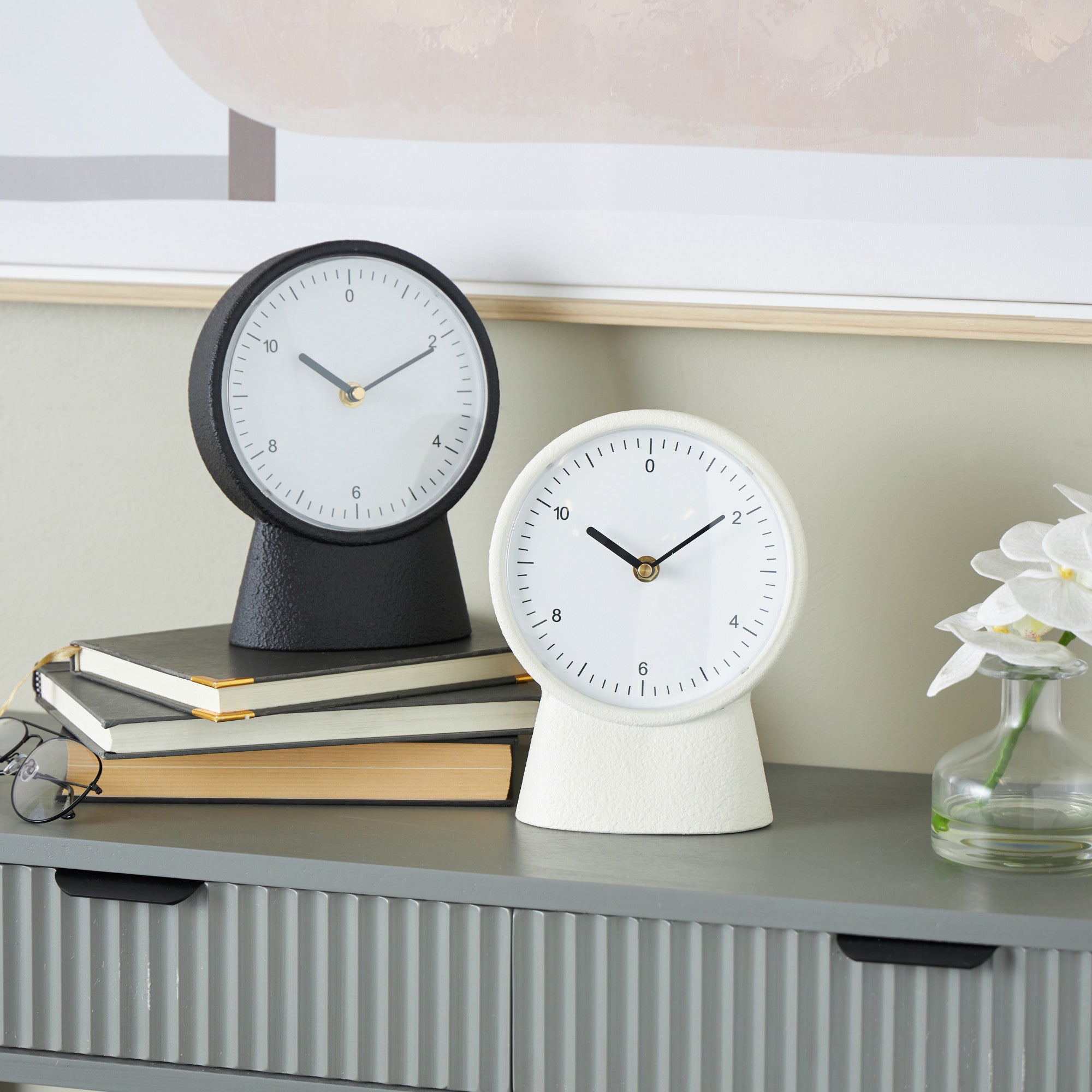 Set of 2 Multi Colored Metal Textured Decorative Clock with Gold Accents