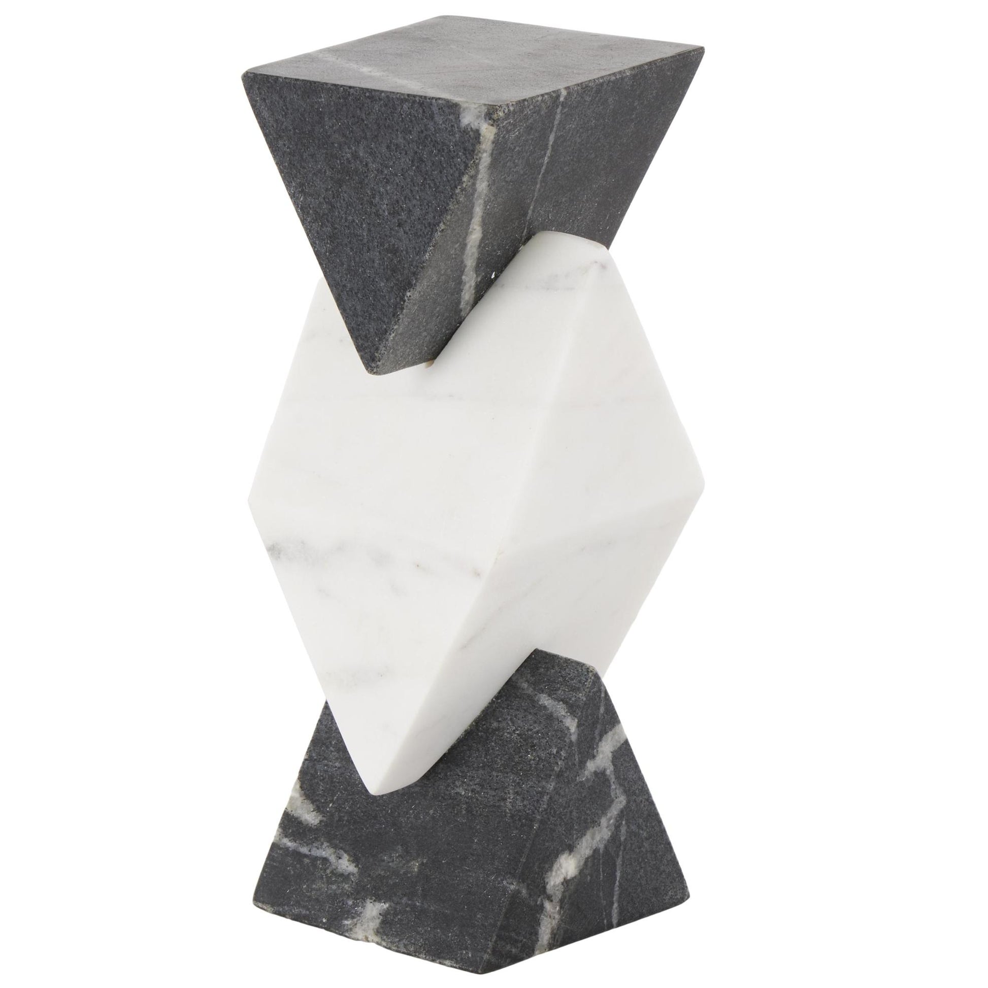 Geometric White Marble Stacked Pyramid Decorative Sculpture with White Diamond Center