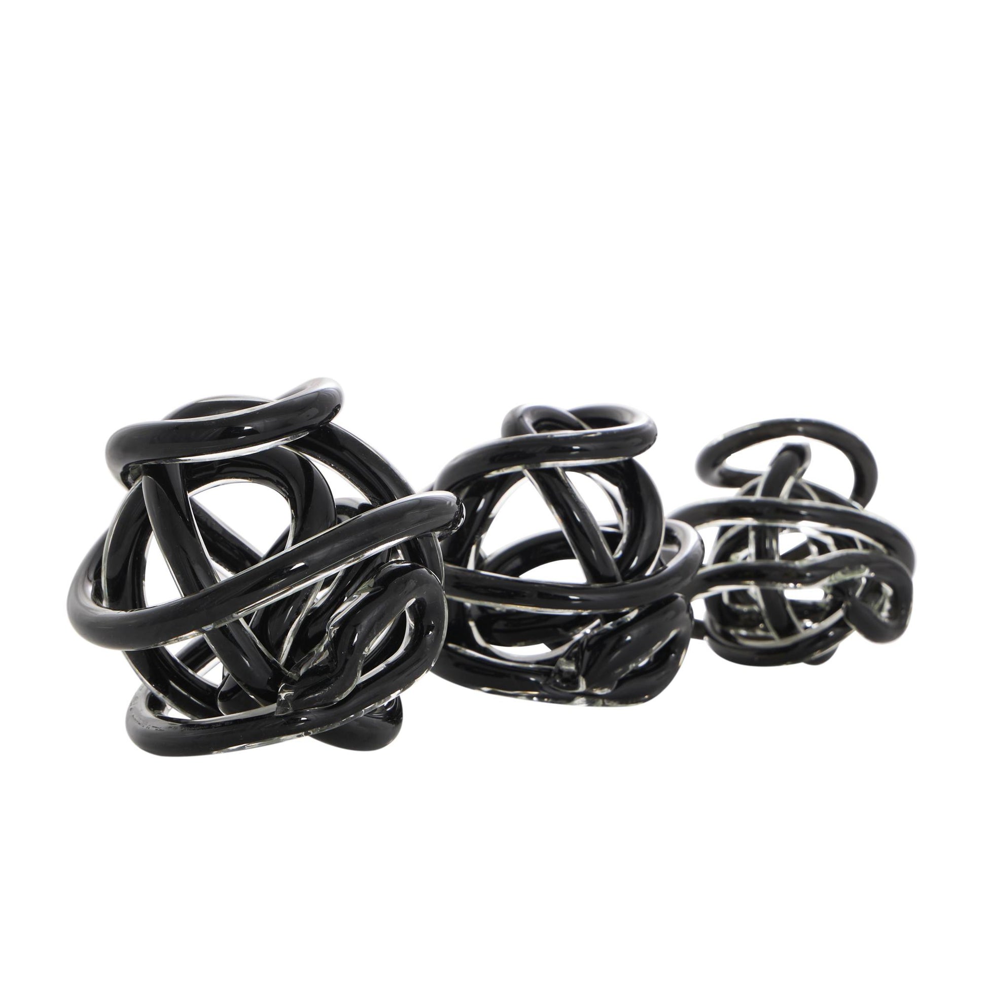 Set of 3 Knot Glass Handmade Knotted Ball Decorative Sculpture