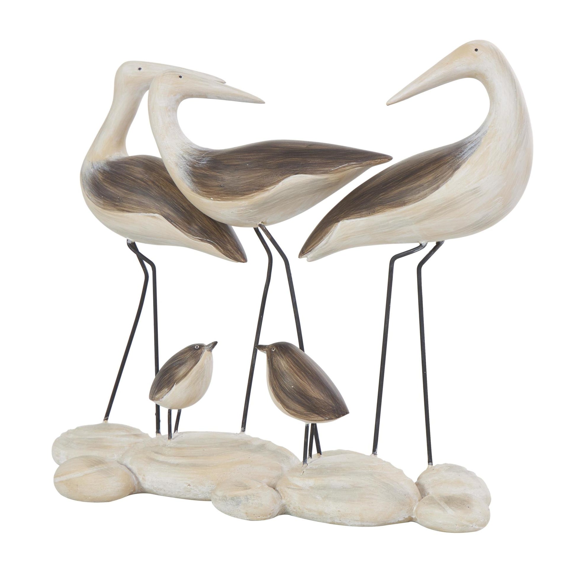 Bird Brown Polyresin Family Decorative Sculpture with Cream Rock Base