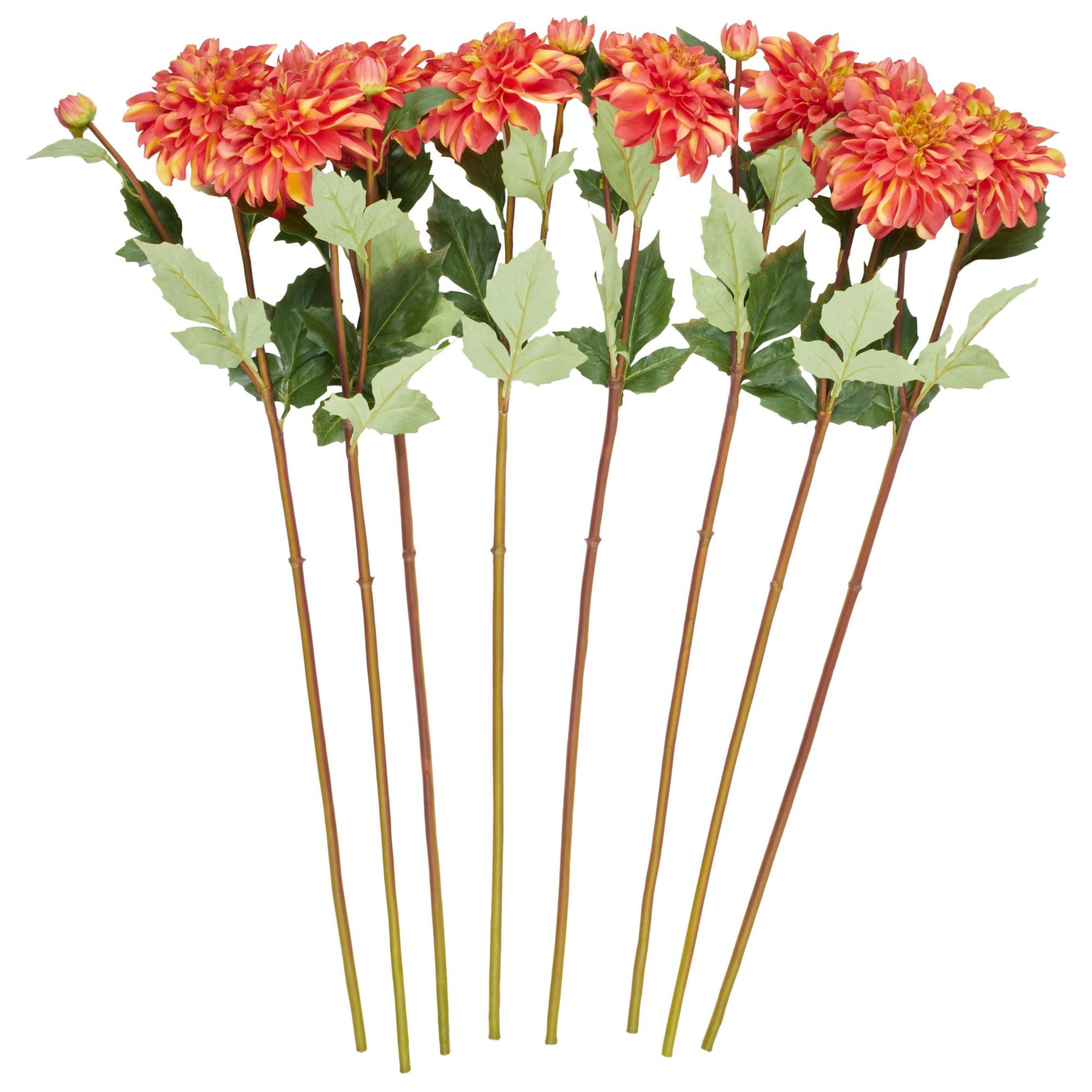 Set of 8 Dahlia Red Faux Foliage Tall Indoor Outdoor Artificial Flower Stem