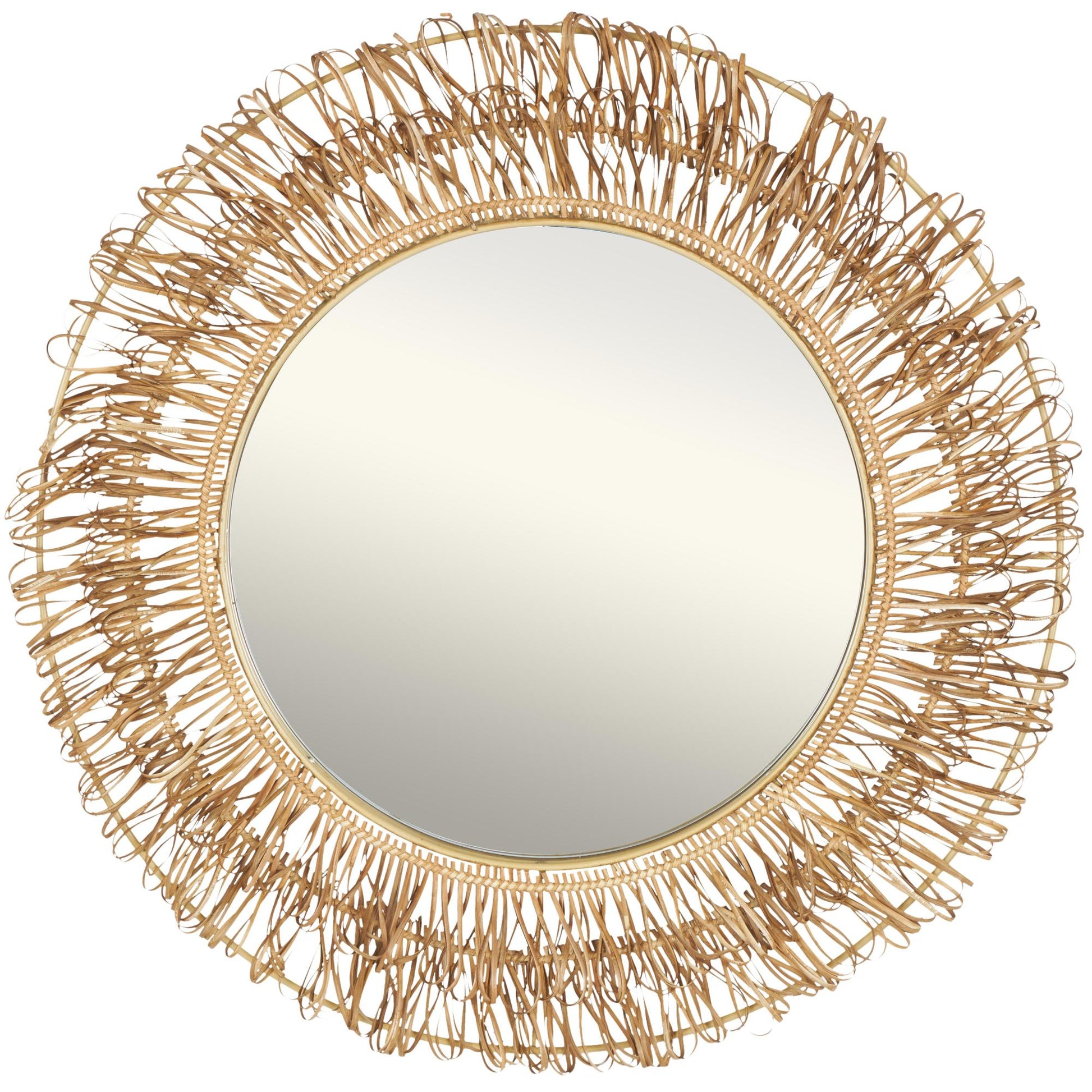 Tribal Brown Rattan Handmade Woven Looped Room Wall Mirror