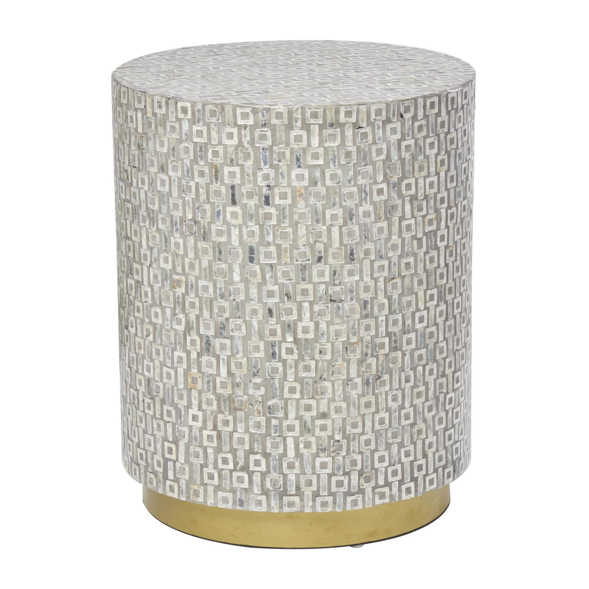 Geometric Mother of Pearl Shell Side End Accent Table with Gold Base