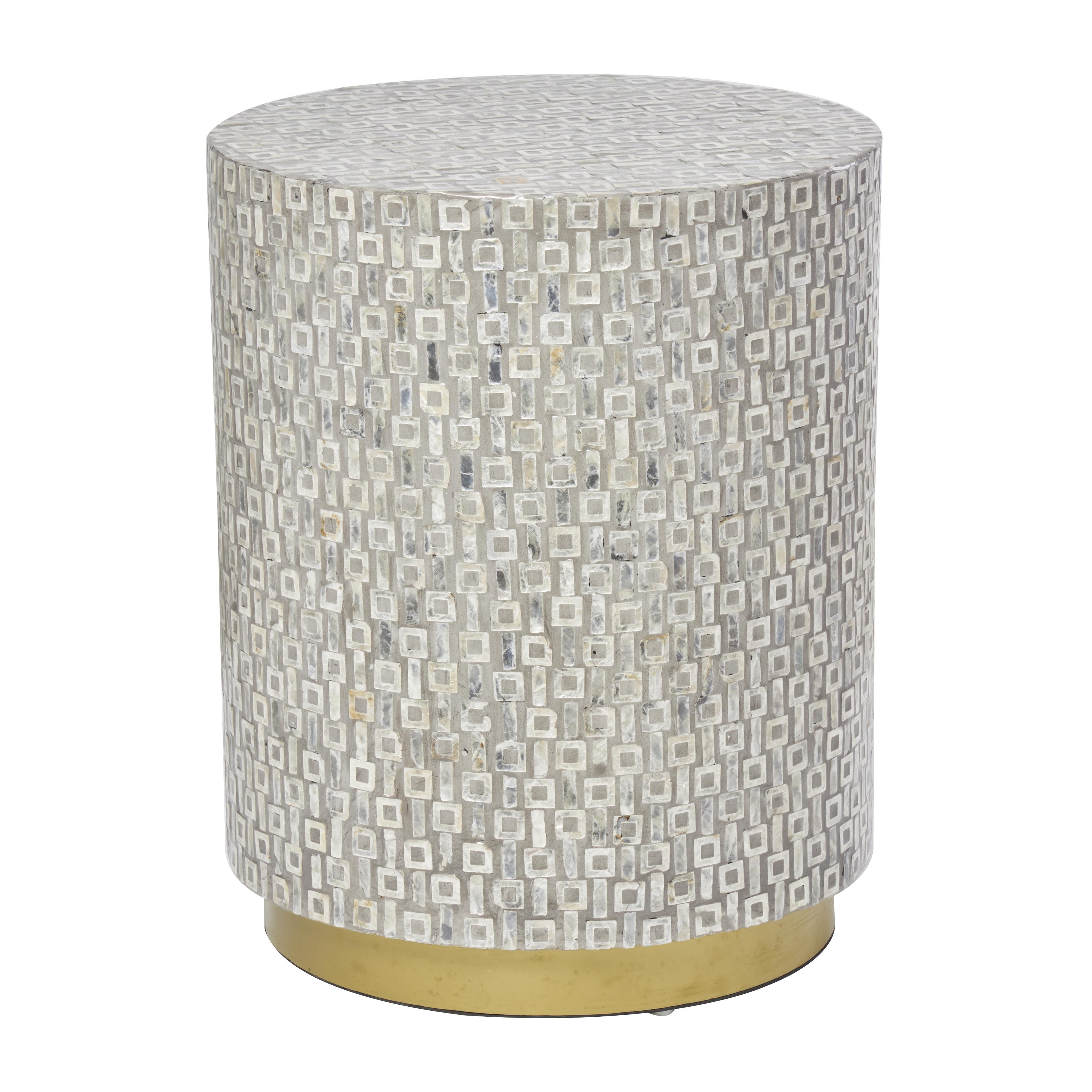 Geometric Mother of Pearl Shell Side End Accent Table with Gold Base