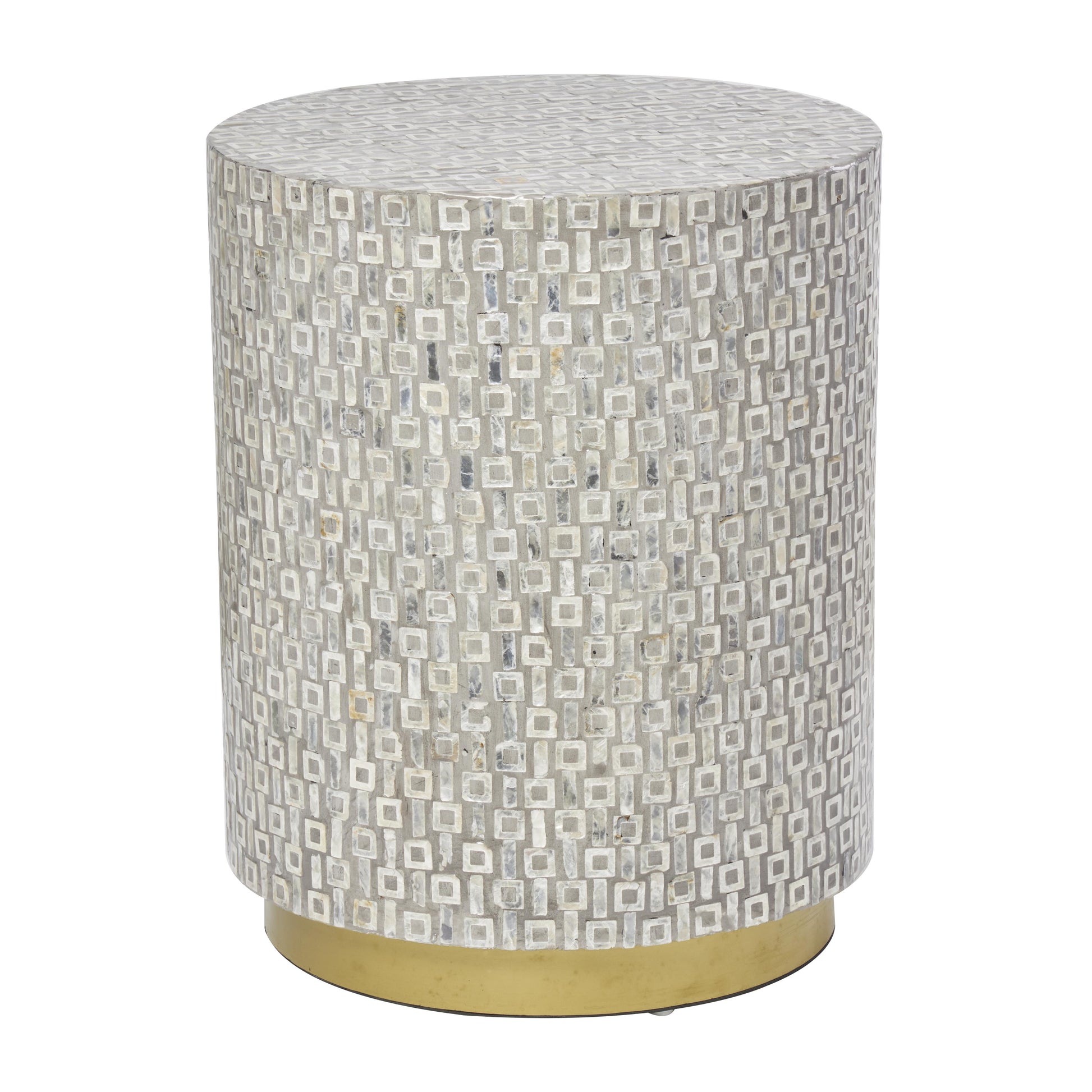 Geometric Mother of Pearl Shell Side End Accent Table with Gold Base