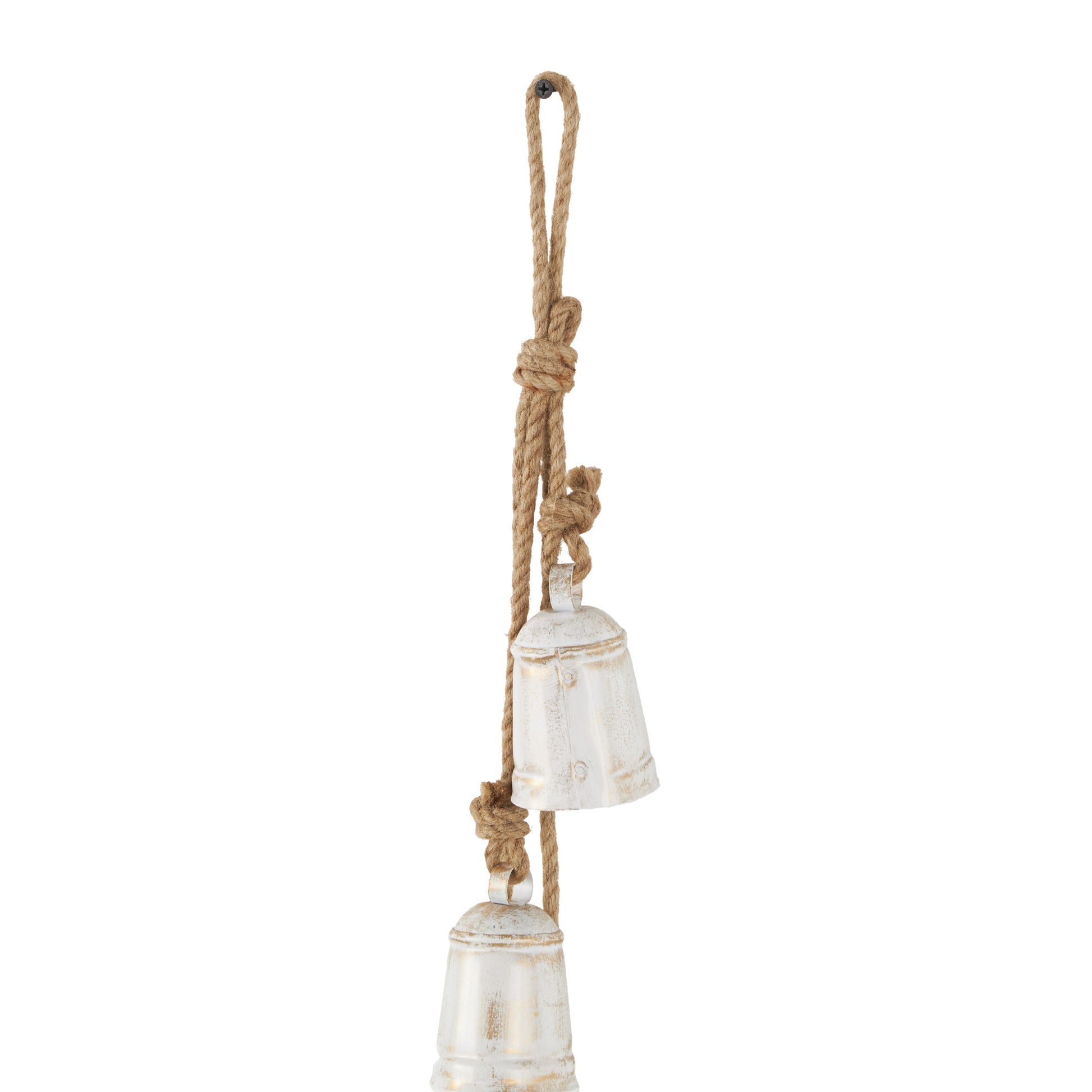 Metal Handmade Tibetan Inspired Indoor Outdoor Decorative Cow Bells with 4 Bells on Jute Hanging Rope