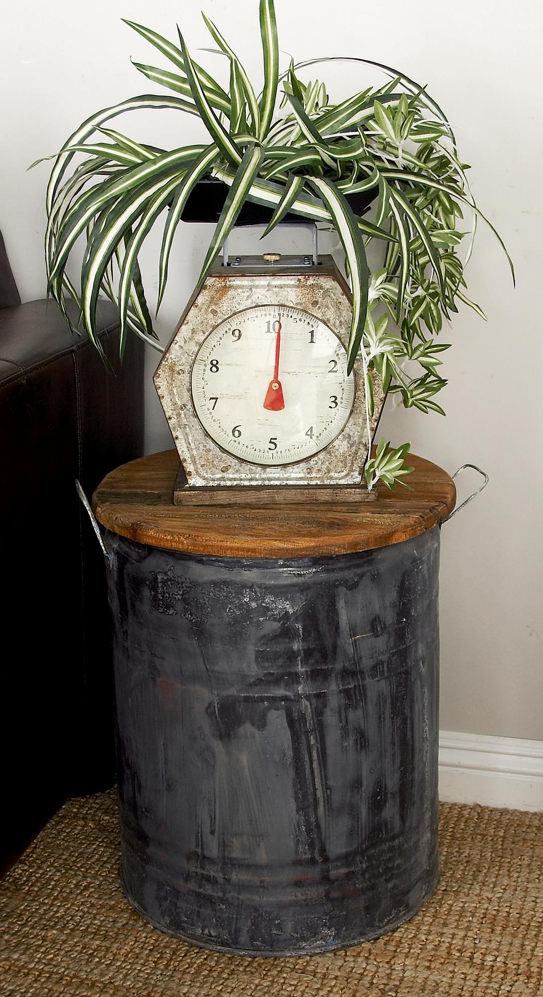 Gray Metal Side End Accent Table with Brown Wood Top