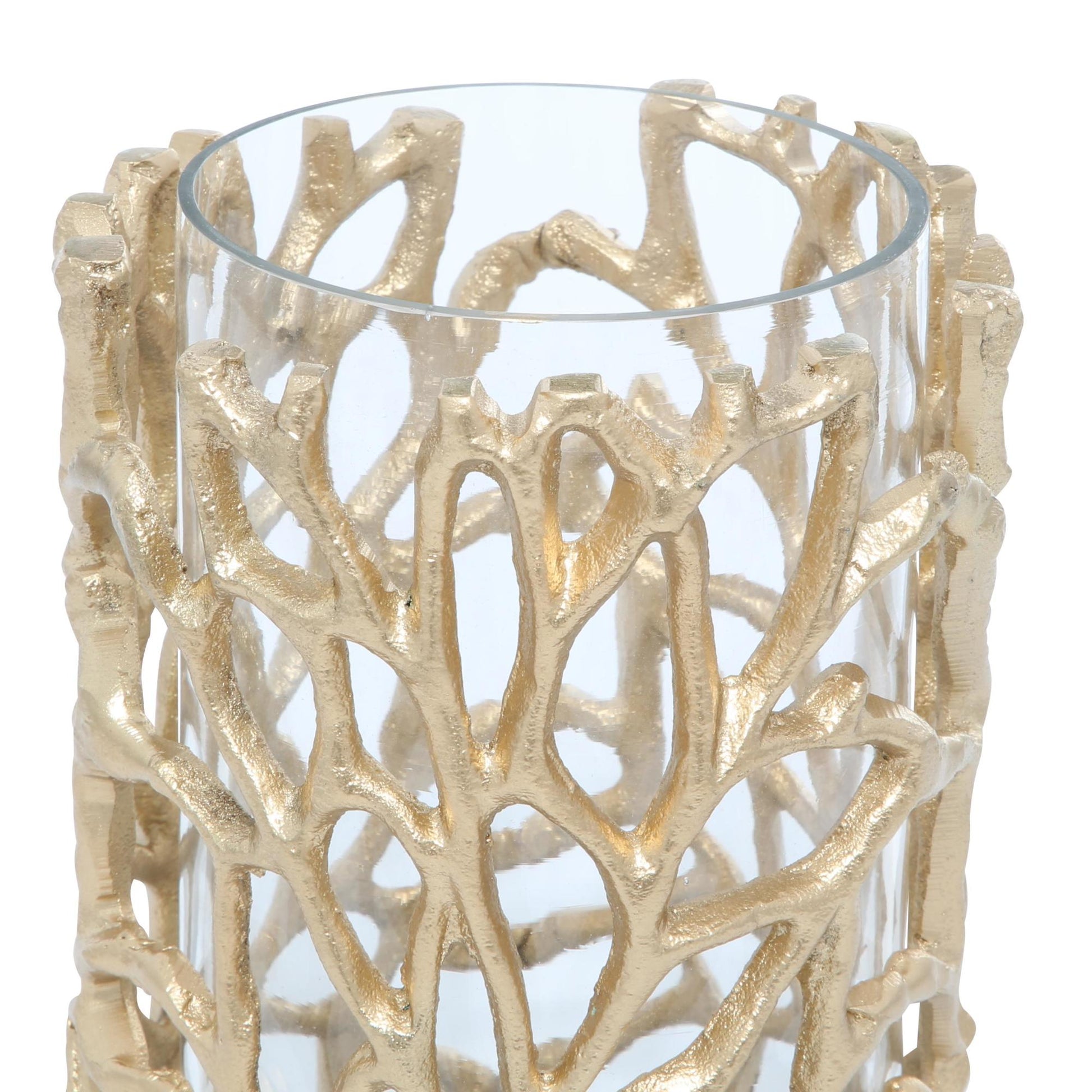 Coral Gold Aluminum Metal Decorative Indoor Outdoor Candle Lantern