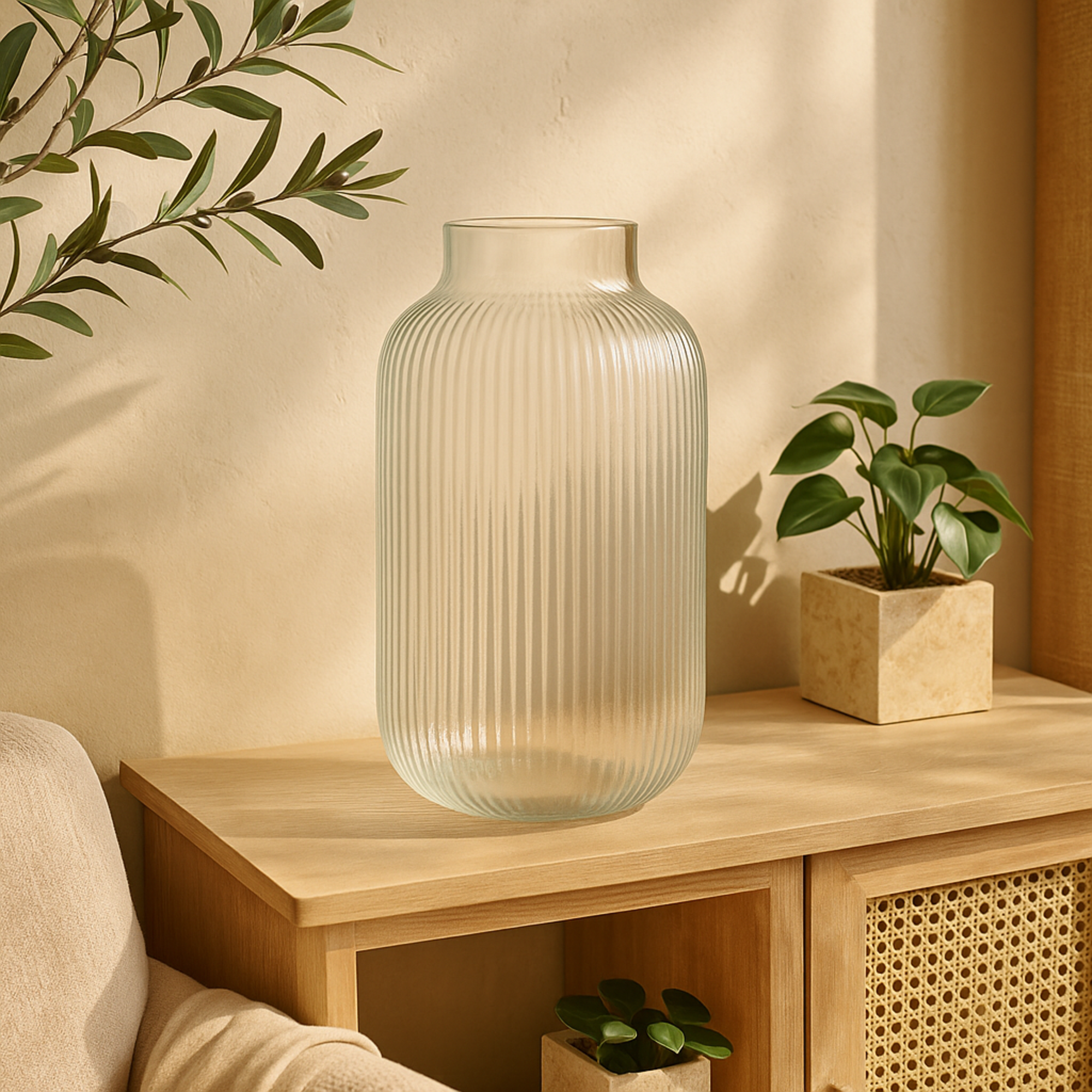 Clear Glass Ribbed Decorative Vase