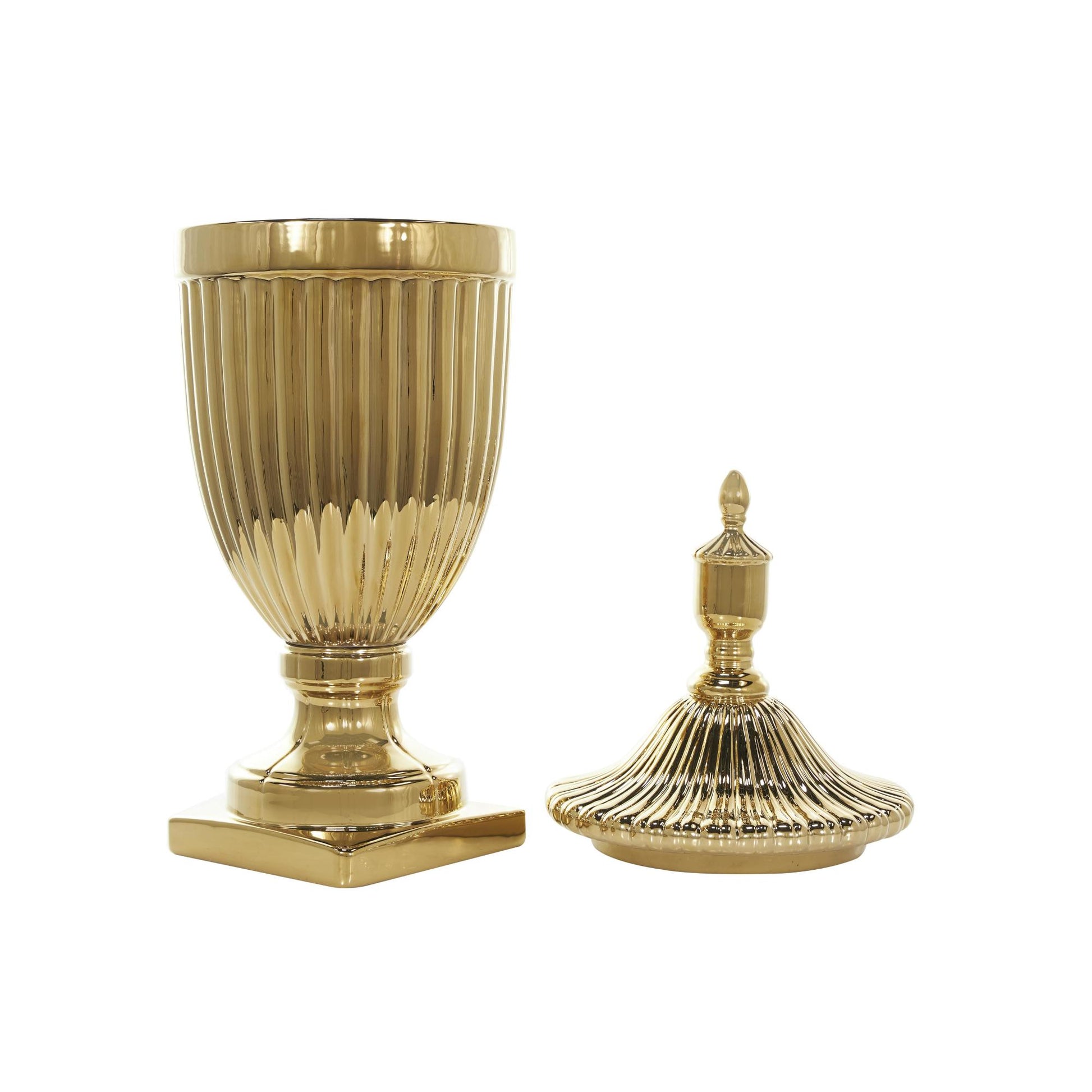 Ceramic Tall Fluted Urn Living Room Decorative Jars with Grooves and Lid